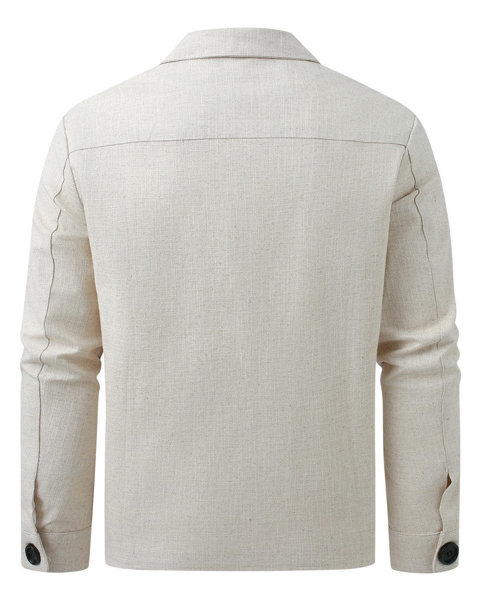 Allthemen Hemdjacke mit Reverskragen Herren Hemdjacke aus Leinen perfekt Passform