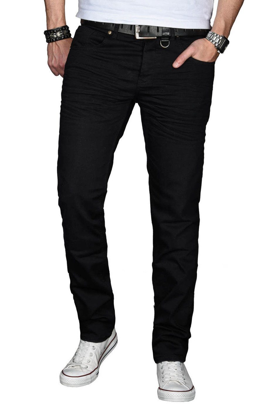 Slim ASMinero Straight-Jeans 2% mit Elasthan Salvarini Fit Jeans black Alessandro