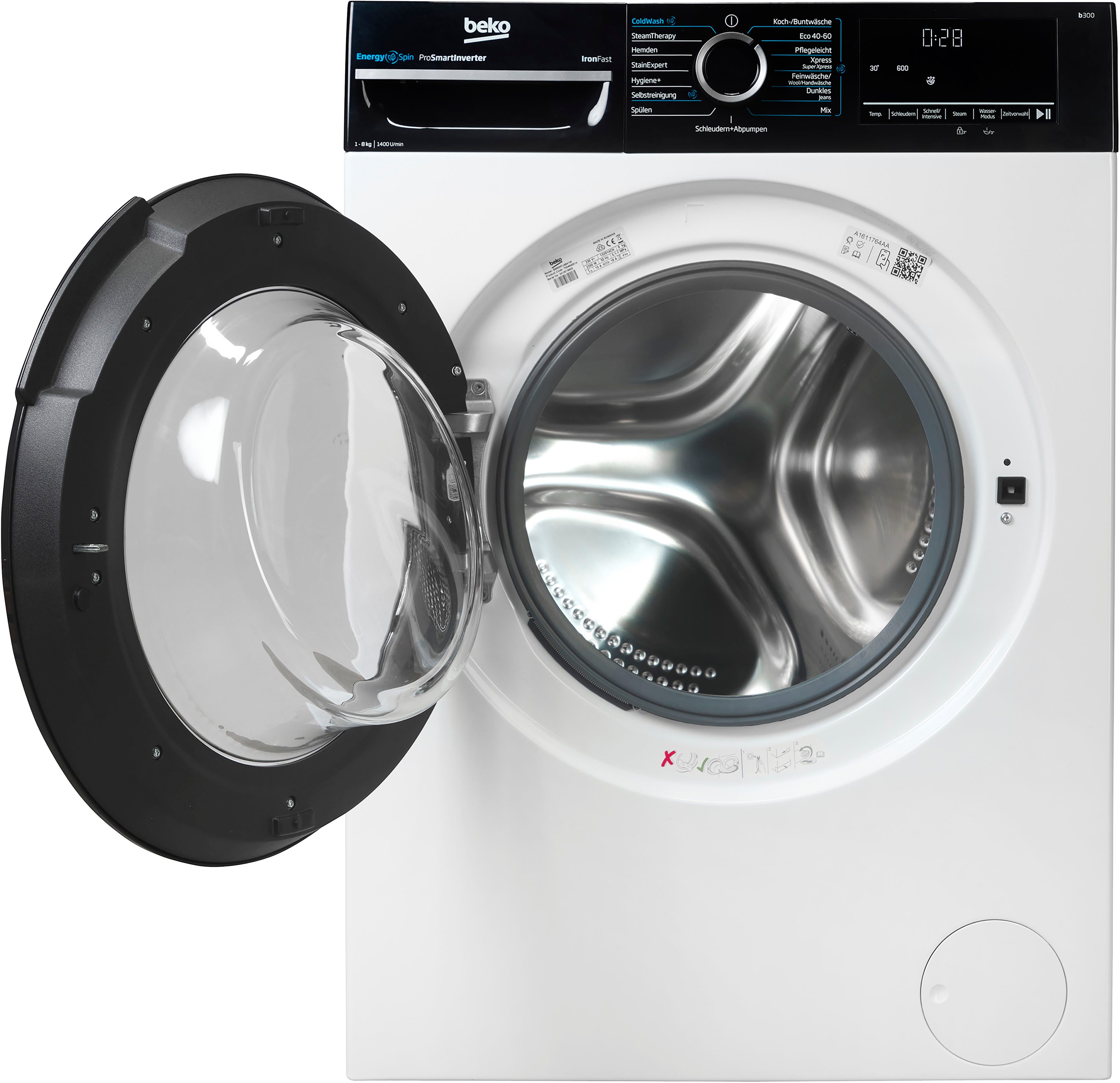 BEKO Waschmaschine BM3WFU4841W, 8 kg, 1400 U/min, Waschen mit EnergySpin: Bis zu 35 % Energie sparen – nicht nur in Eco – Bild 4 von 5