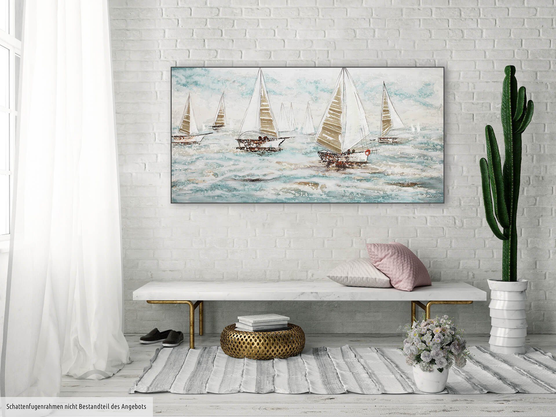 KUNSTLOFT Gemälde Sailboat Racing 140x70 100% cm, Wandbild Wohnzimmer Leinwandbild HANDGEMALT