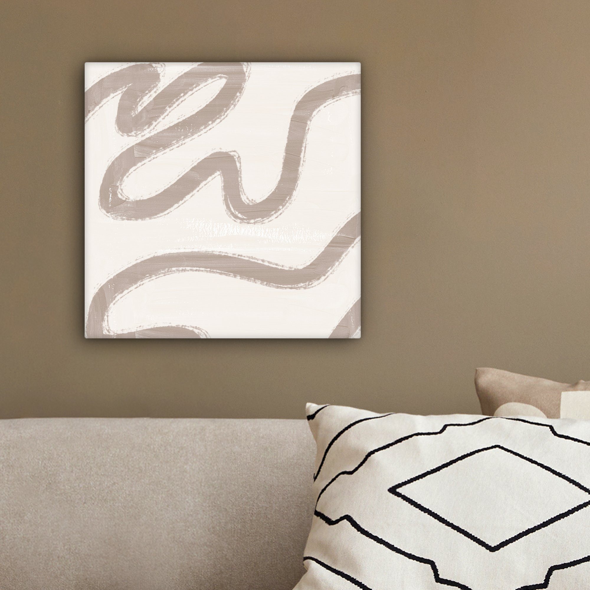 Leinwandbild (1 20x20 Moderne für Bilder Beige, Wohnzimmer Leinwand - - St), cm Abstrakt OneMillionCanvasses® Kunst Schlafzimmer,