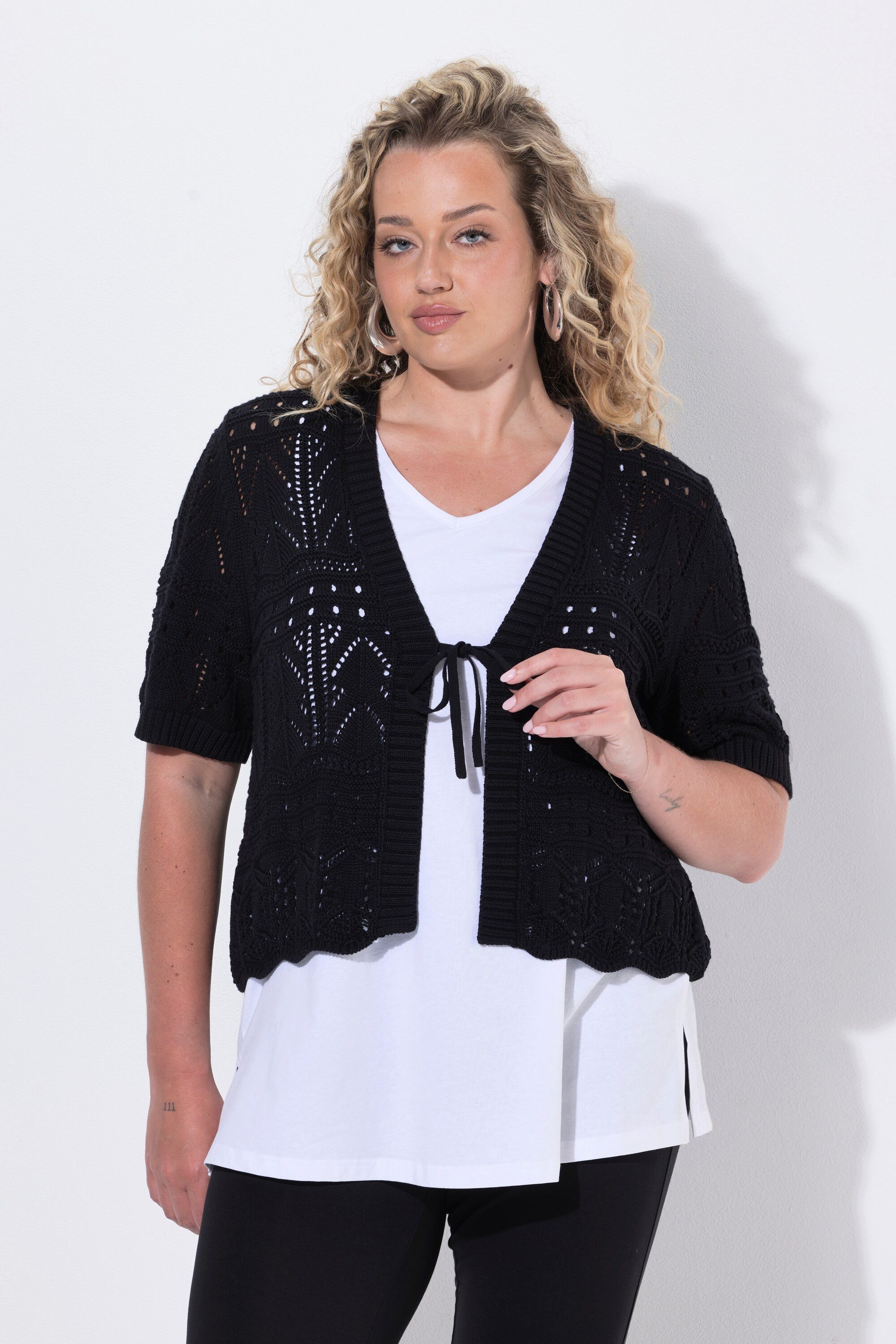 Angel of Style Strickjacke Strickjacke Straight Fit Ajourstrick Halbarm