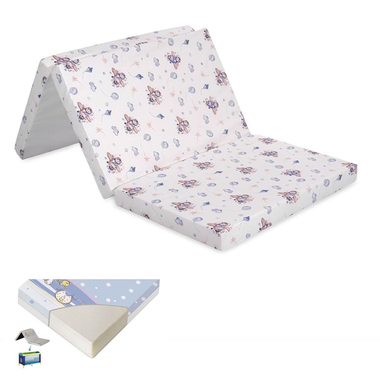Kindermatratze Classic 120 x 60 cm, LORELLI, 5 cm hoch, 3-fach faltbar, Reisebett, Schaumstoffkern, abnehmbarer Bezug