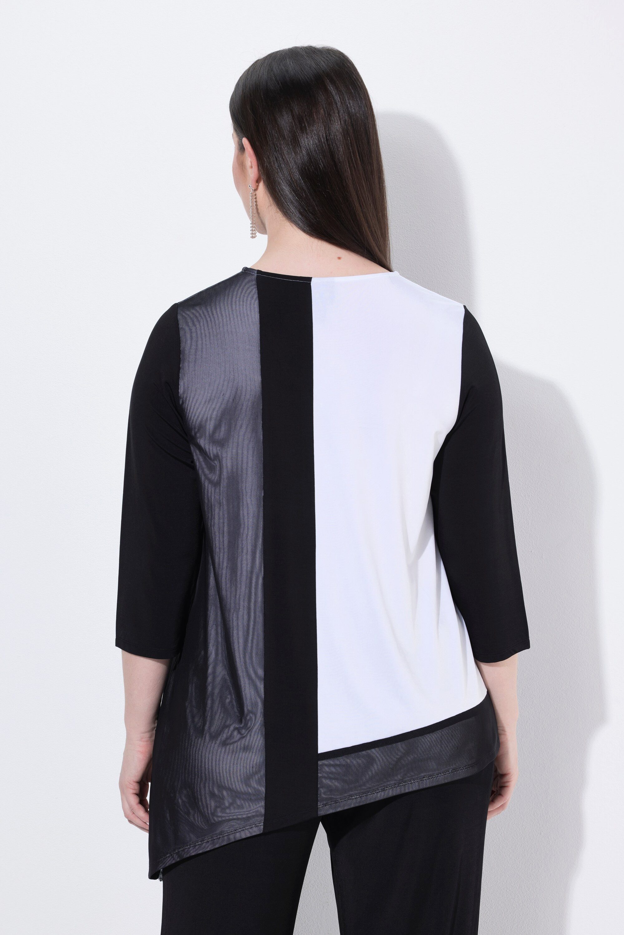 Ulla Popken T-Shirt Slinky-Shirt Zipfelsaum A-Linie V-Ausschnitt