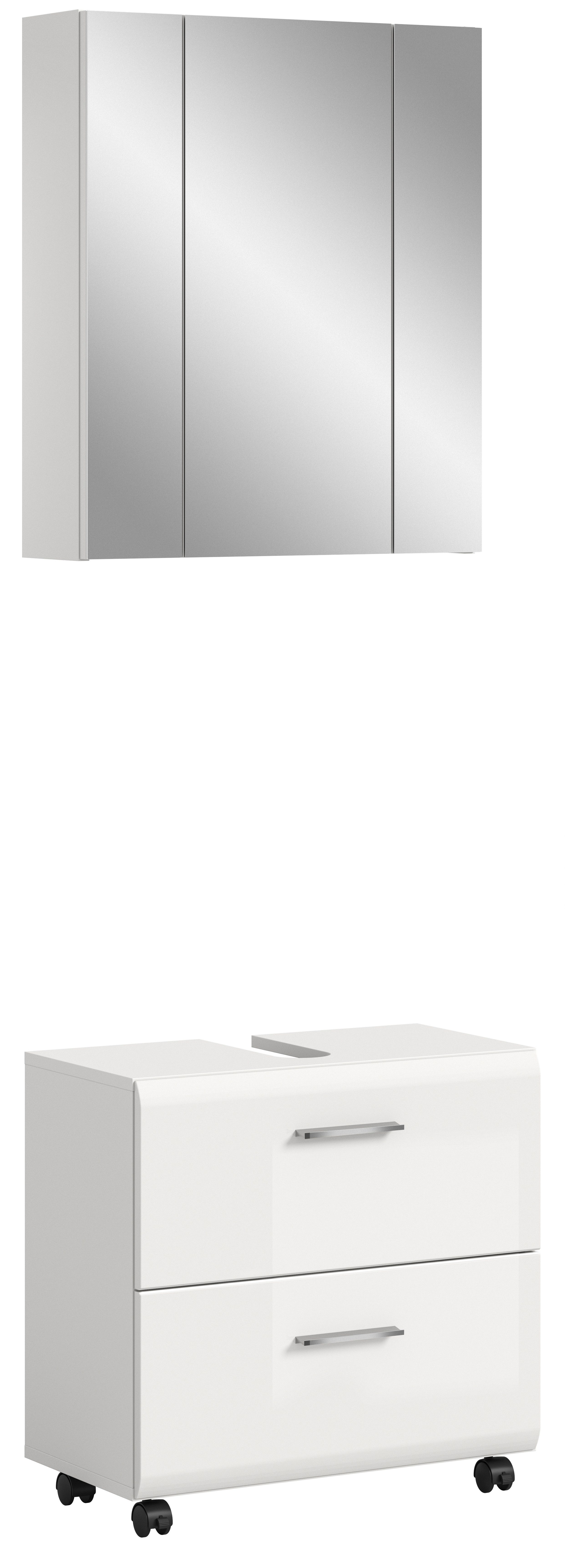 furnling Badmöbel-Set auf Rollen - Ivy, (2-St., Spiegelschrank, Waschbeckenunterschrank), Unterschrank mit 2 Türen & Siphon-Ausschnitt, Höhe 185 cm