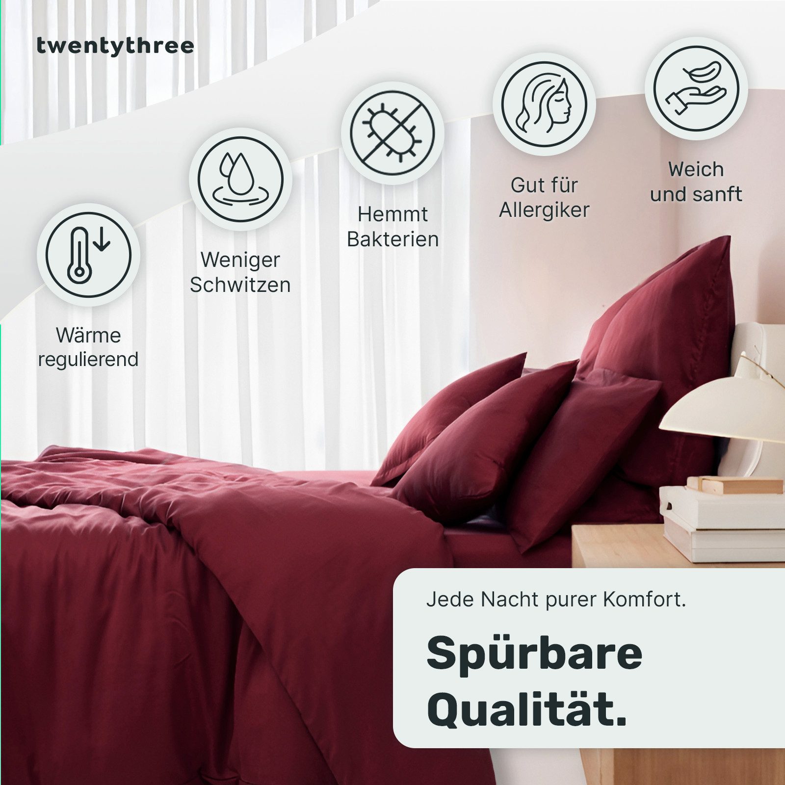 twenty:three® Bettwäsche Lyocell Bettwäsche Biking Red, Lyocell, Atmungsaktiv, Ultraweich, 100% TENCEL™ Lyocell