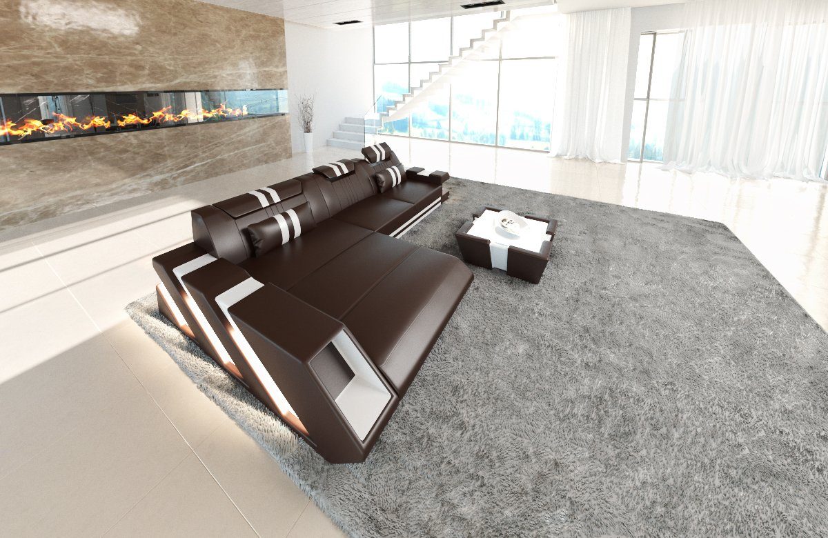 Sofa Dreams Ecksofa Ledersofa Apollonia L Form Leder Sofa Ledercouch, Couch, mit LED, wahlweise mit Bettfunktion als Schlafsofa, Designersofa