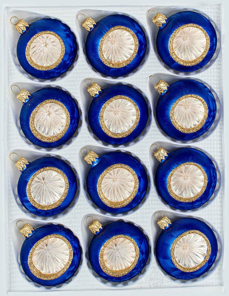Navidacio Weihnachtsbaumkugel 12 tlg. Glas-Weihnachtskugeln Set in "Vintage Ice Royal Blau Gold"