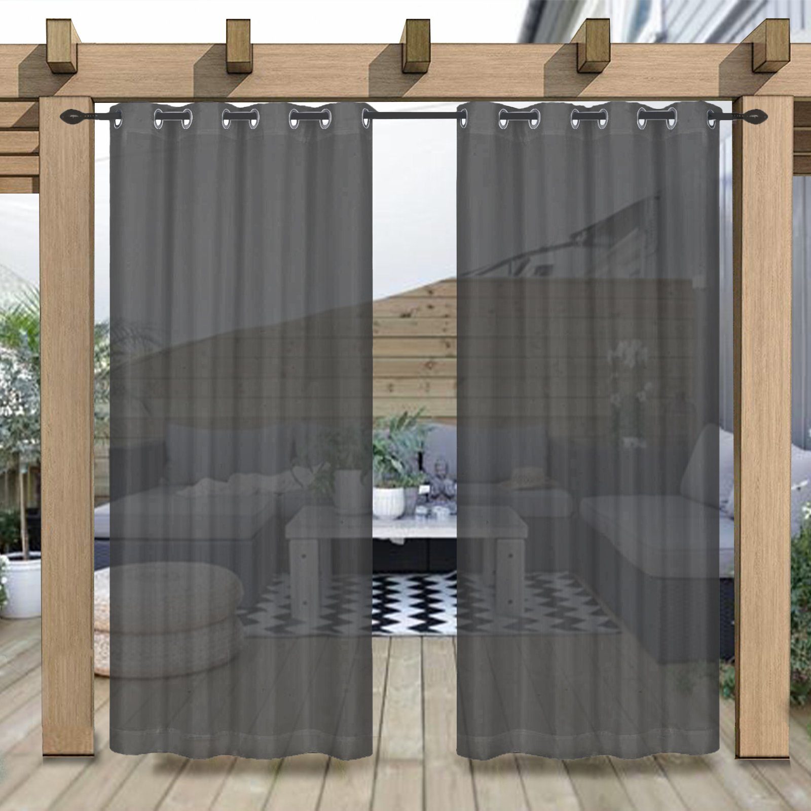 BTTO V&G Gardine OutdoorVorhang,Ösen Transparent,132x213cm,132x244cm(BXH) 5 Farben (1 St), Outdoorgardine Für Balkon Terrasse