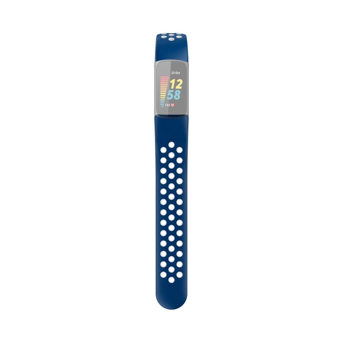 Hama Smartwatch-Armband Sportarmband für Fitbit 5, Charge Uhrenarmband atmungsaktives dunkelblau
