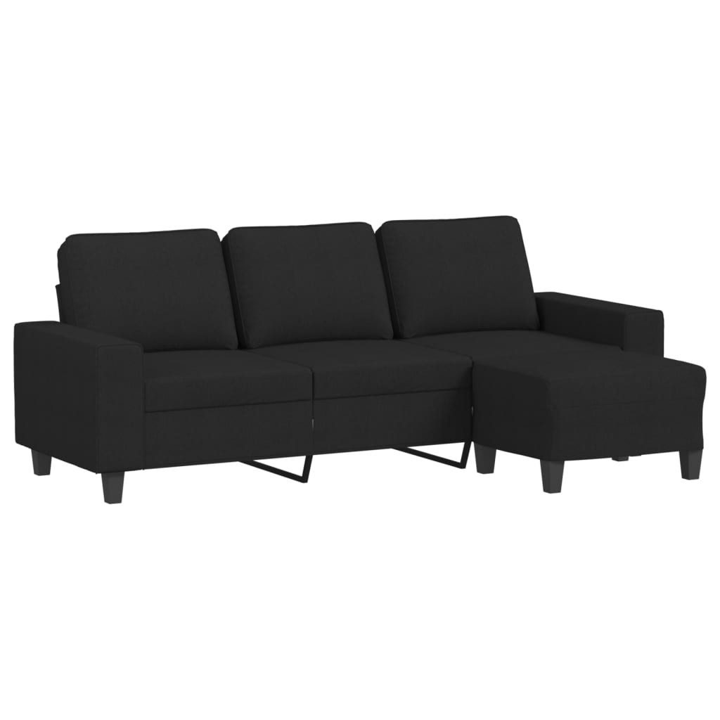 vidaXL Sofa, 3-Sitzer-Sofa mit Hocker Schwarz 180 cm Stoff
