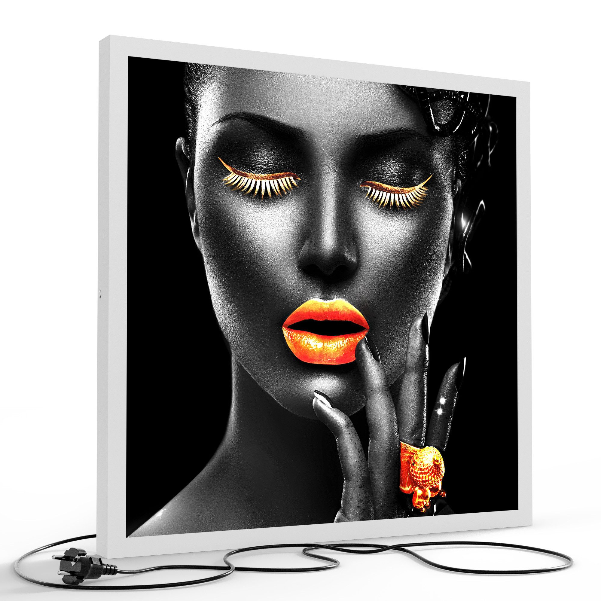 DEQORI LED-Bild 'Frau mit Gold Make-Up ', (1 St), LED Lampe Leuchte Leuchtbild Bild beleuchtet Deckenleuchte Wandlampe