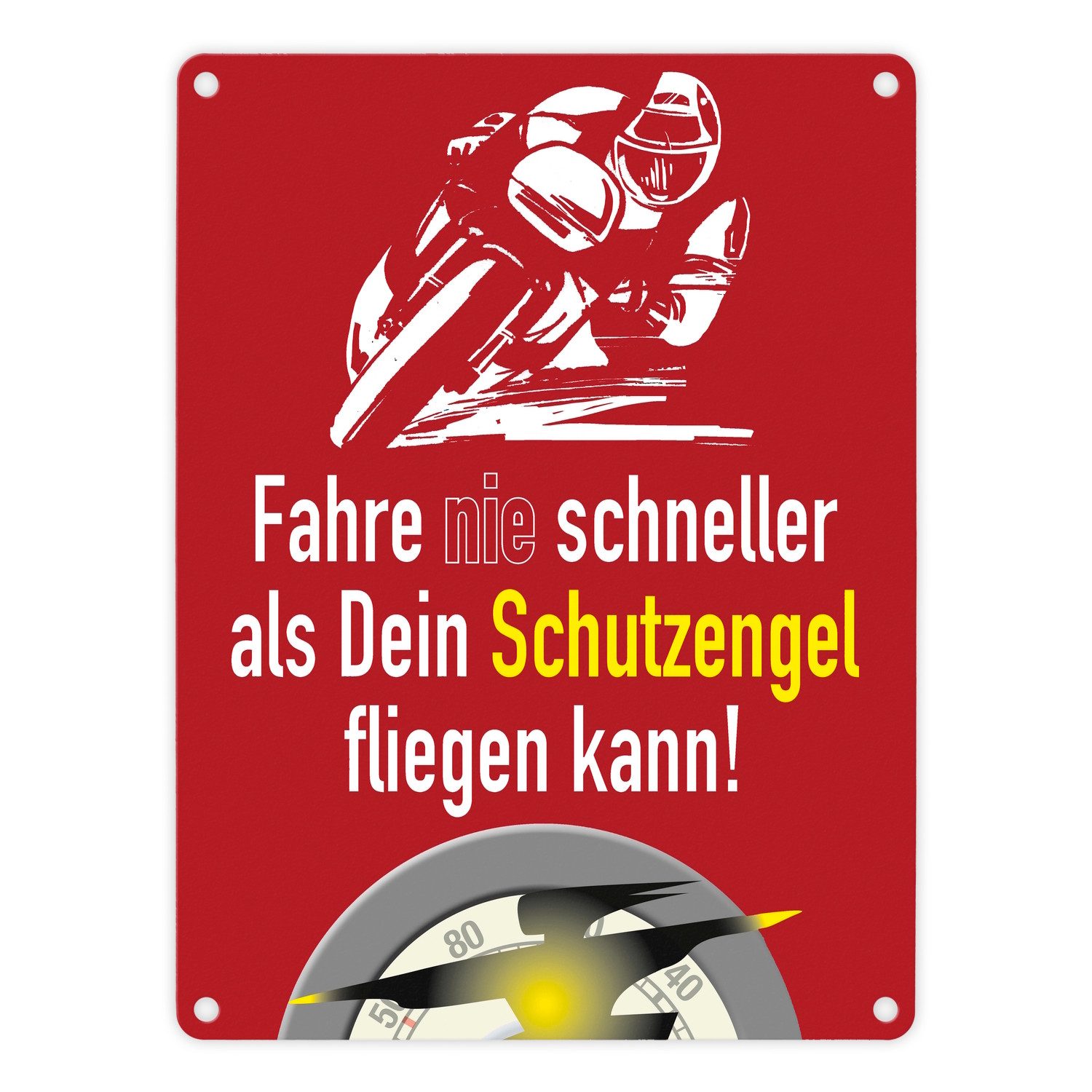 speecheese Metallschild Motorrad-Fahrer Schild in rot zum Thema Motorrad und Schutzengel