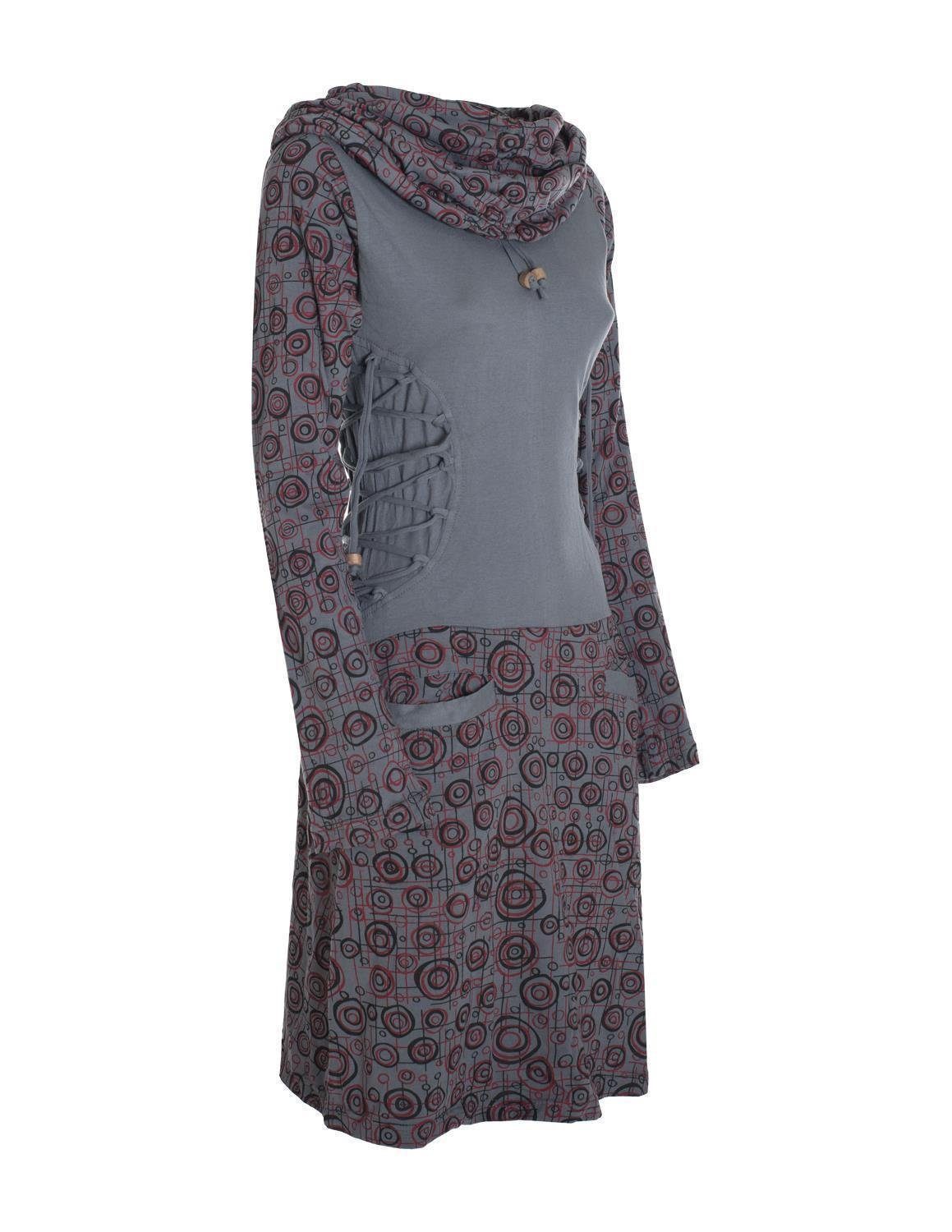 Vishes Jerseykleid Langarm Strickkleid Sweatshirtkleid mit Schnürung Elfen, Hippie, Boho, Goa Style