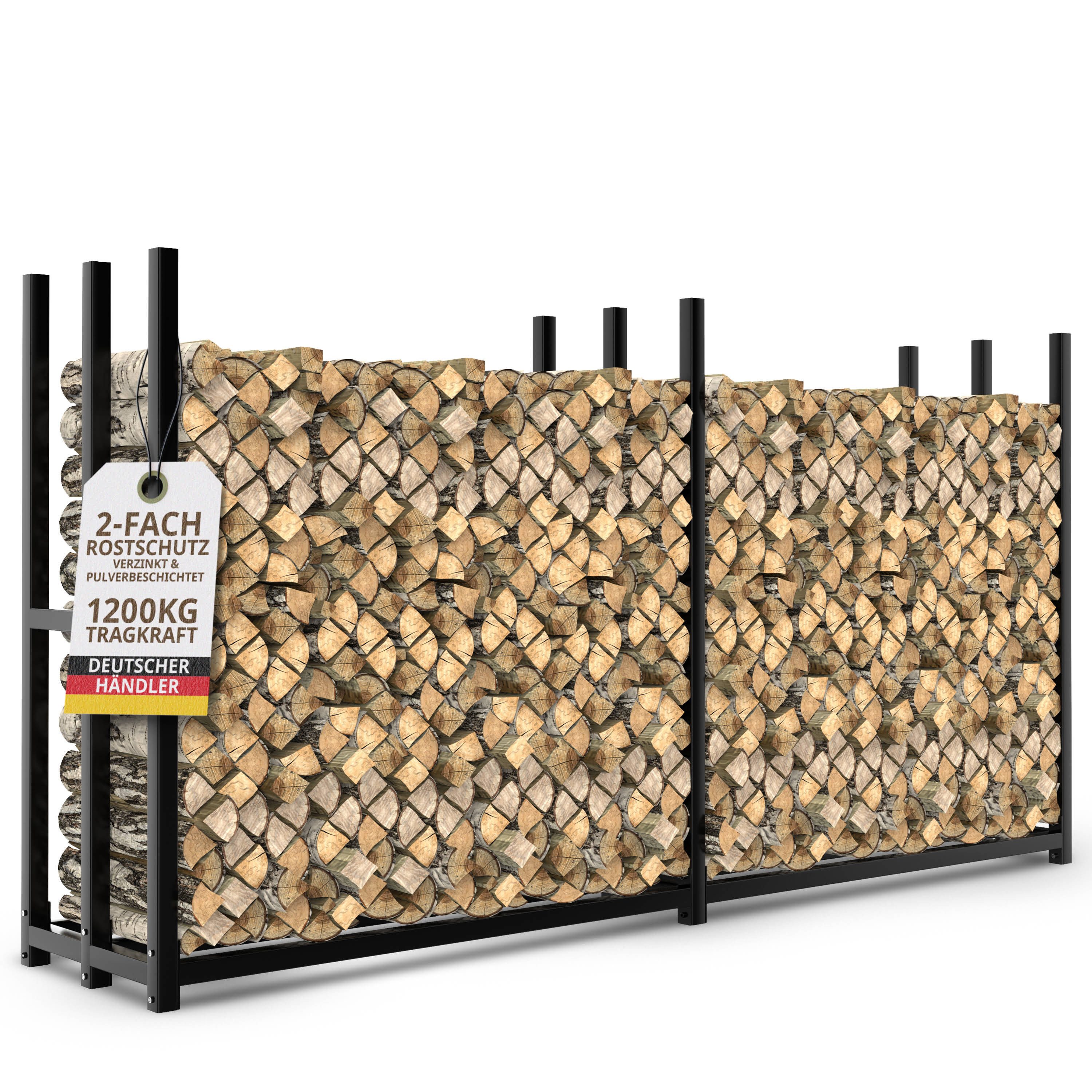 LAWA Living and Lifestyle Kaminholzregal außen Metall verzinkt Stapelhilfe Brennholz 50cm = 2x 25cm Holzscheite, BxTxH:223.00x50.00x115.00 cm, verzinkt, wetterfest