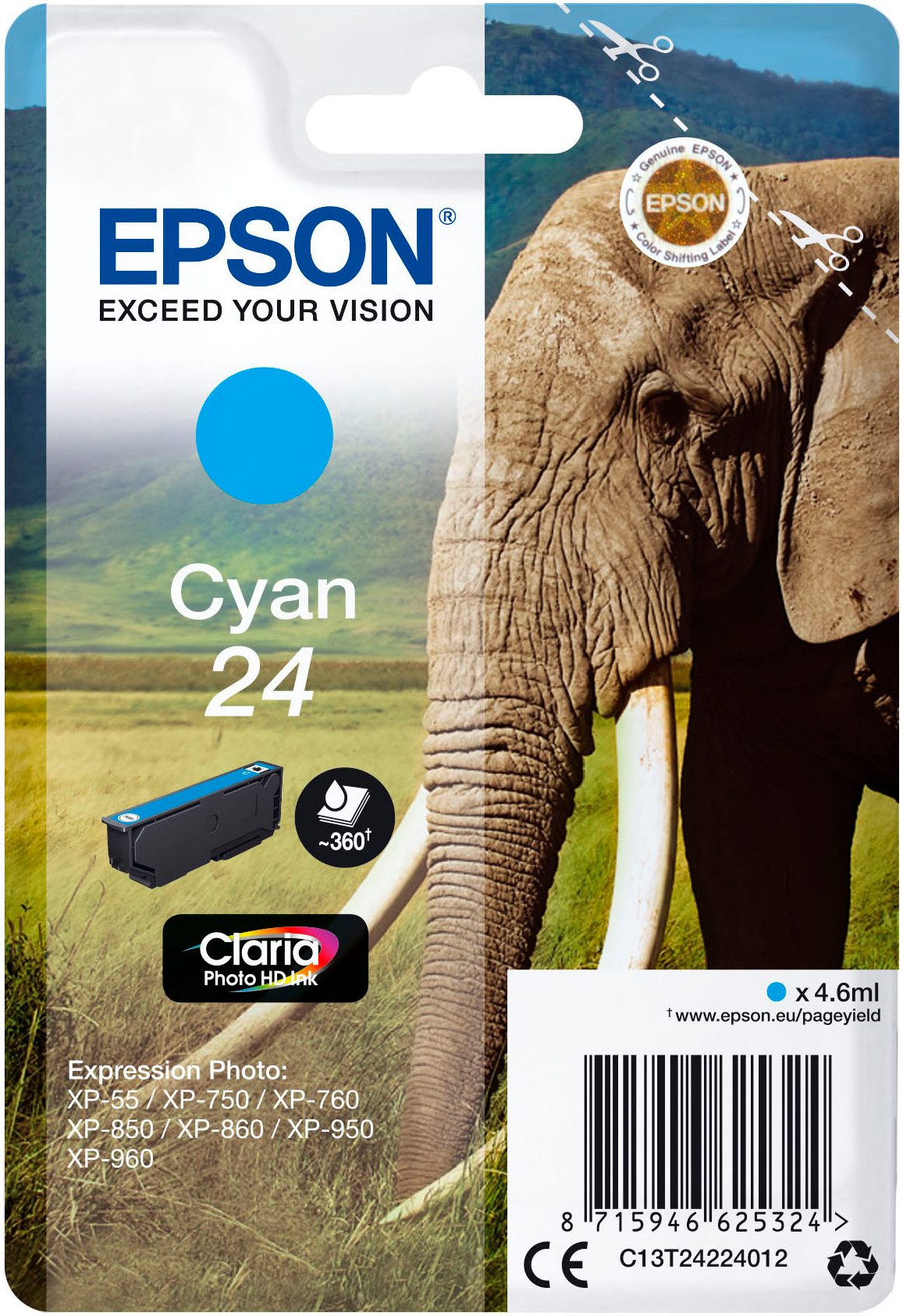 Epson 24, Claria HD Photo Tintenpatrone (original Epson Druckerpatrone 24)