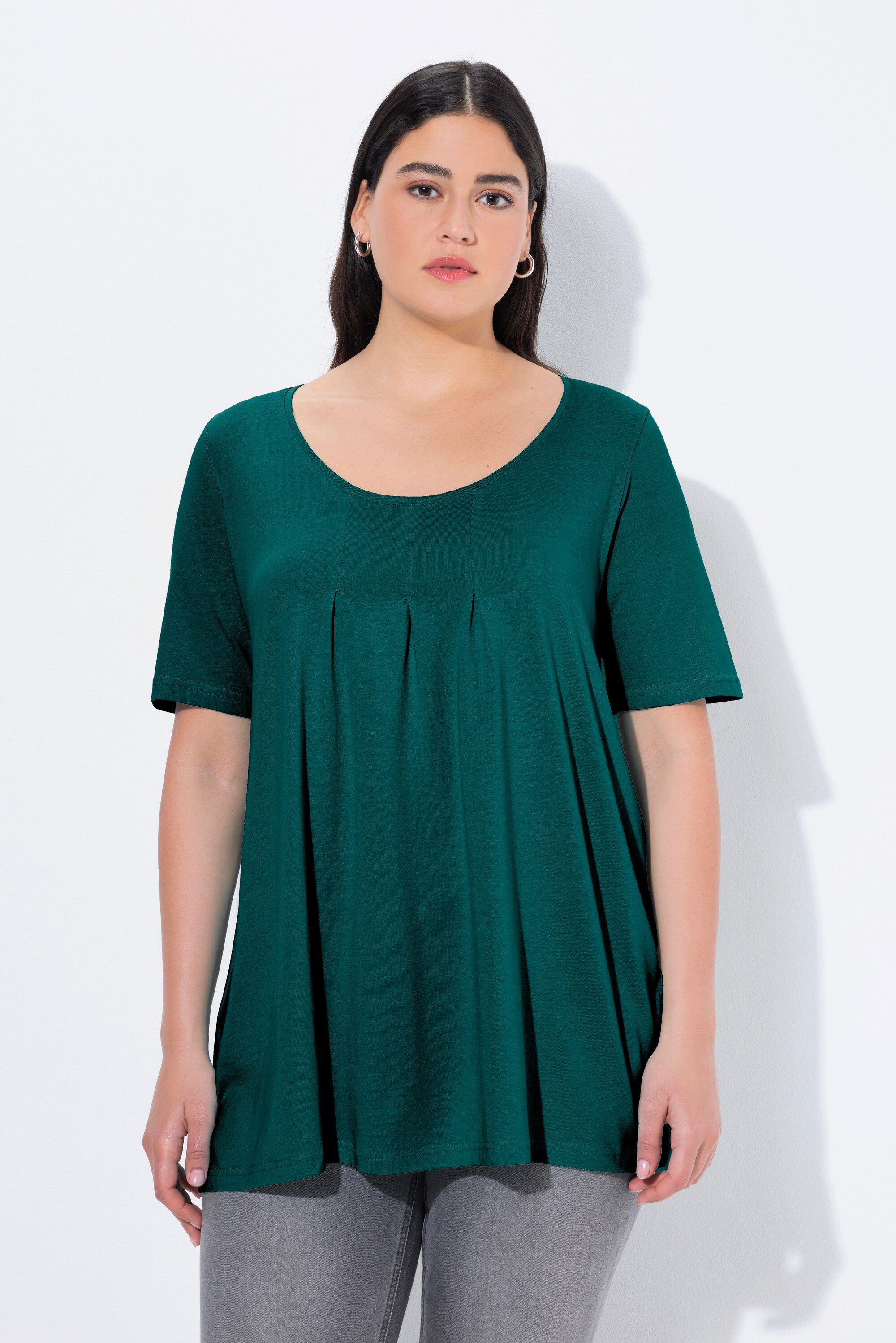 Ulla Popken T-Shirt T-Shirt Zierfalten A-Linie Rundhals Halbarm Modal günstig online kaufen