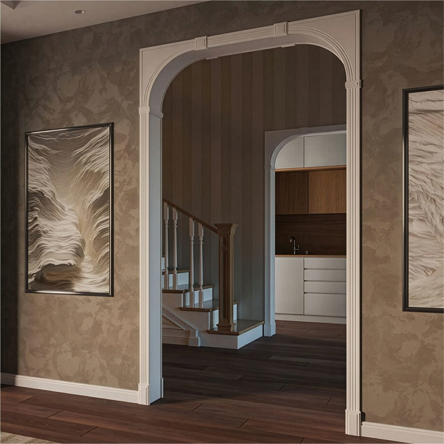 Hexim Wanddekoobjekt Prima weiß laminiert (Zarge weiß Türrahmen – Durchgangszarge Selbstmontage Türzarge Durchgangsfutter laminiert (Prima) – Rundbogen Dufu, Türumrandung, Komplettset Türbogen)