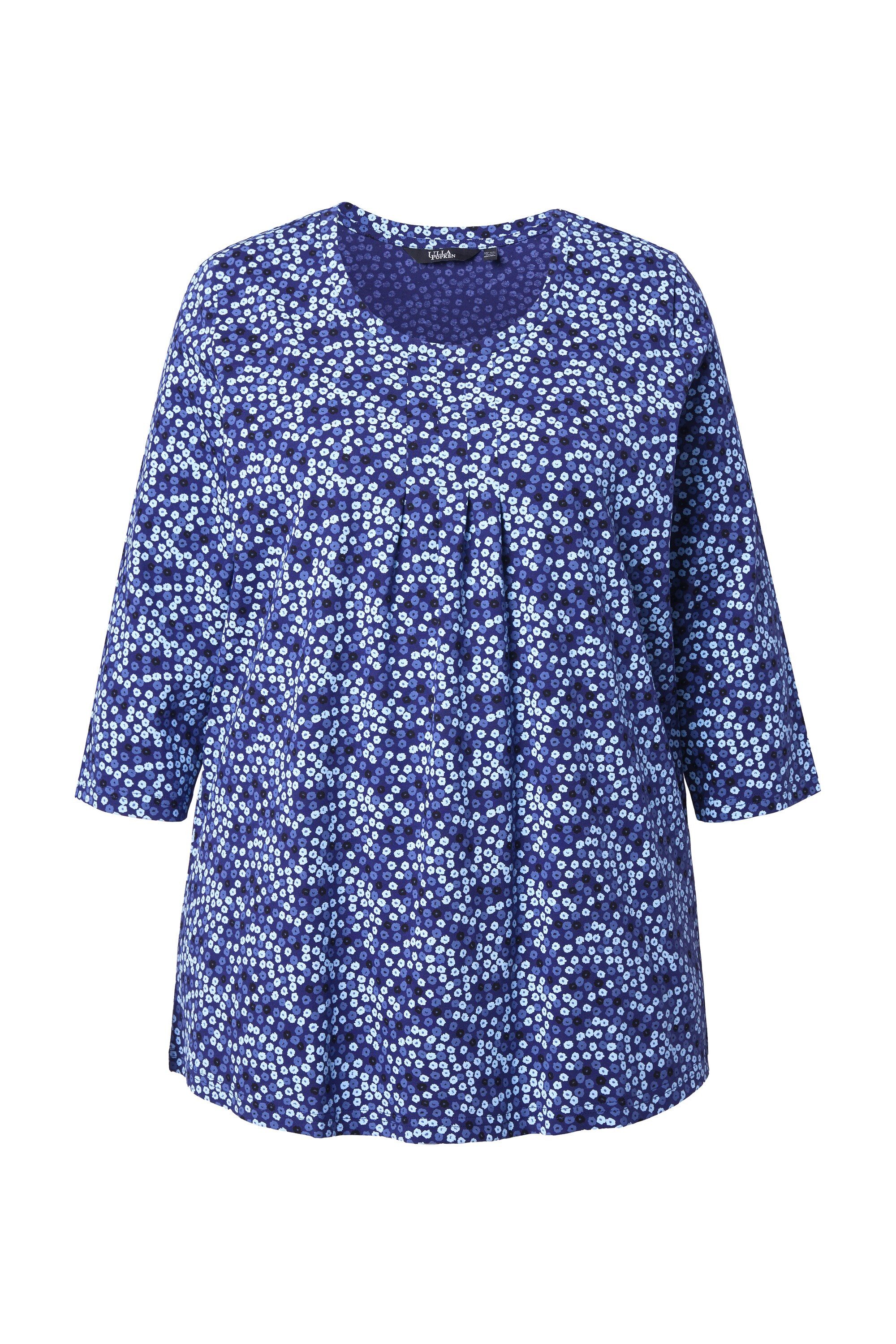 Ulla Popken T-Shirt Shirt Blüten A-Linie Zierfalten Rundhals 3/4-Arm günstig online kaufen
