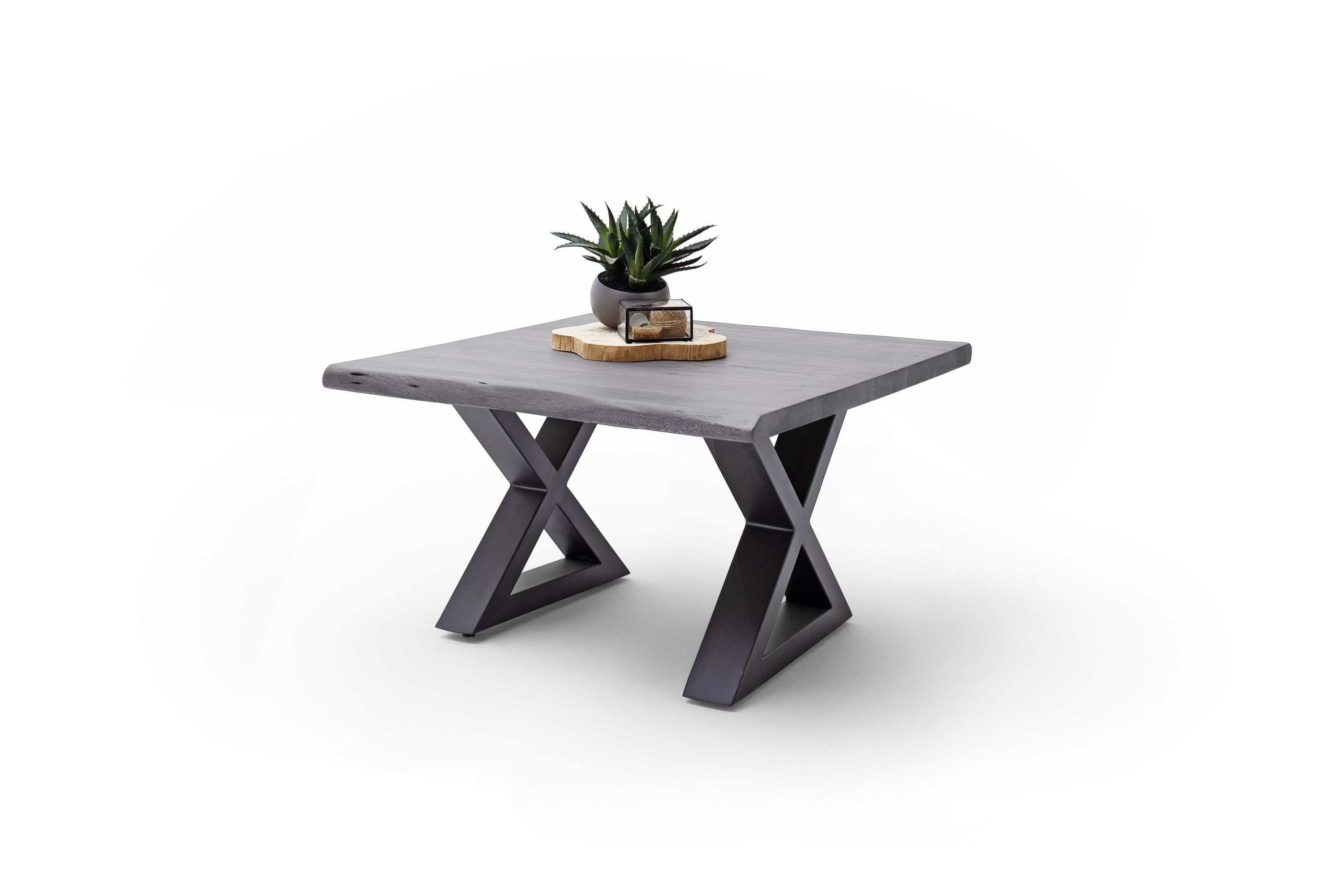 Robas Lund Couchtisch, Couchtisch Akazie Grau m. X-Gestell anthrazit lackiert 75x45x75 cm