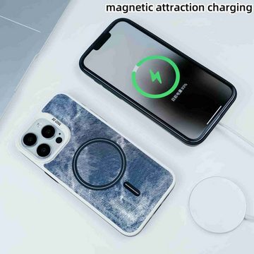 Wigento Handyhülle Für Apple iPhone 15 Plus MagSafe Contrast Color Denim Magnetisch Hülle