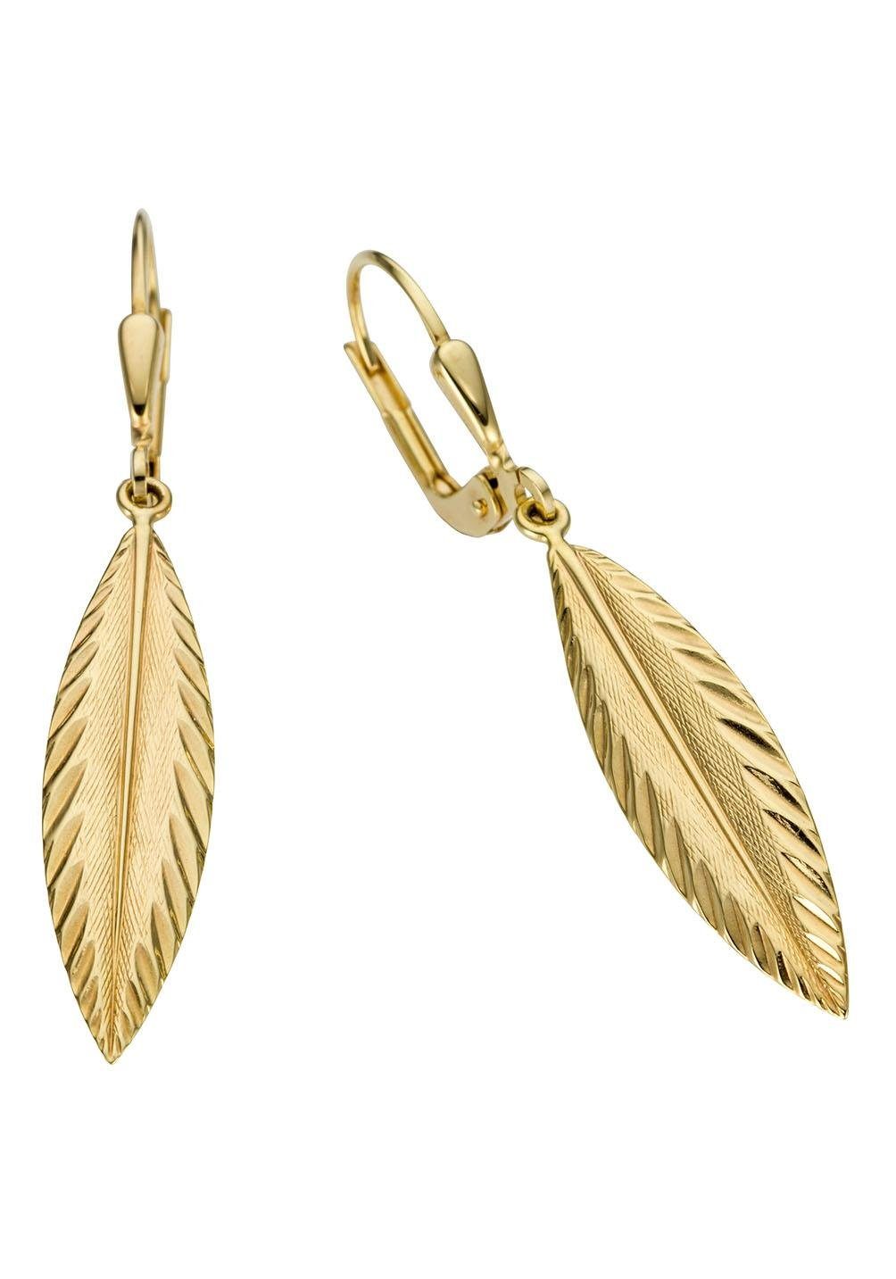 Firetti Paar Ohrhänger Schmuck Geschenk Gold 333 Ohrschmuck Patentbrisur Feder, Made in Germany