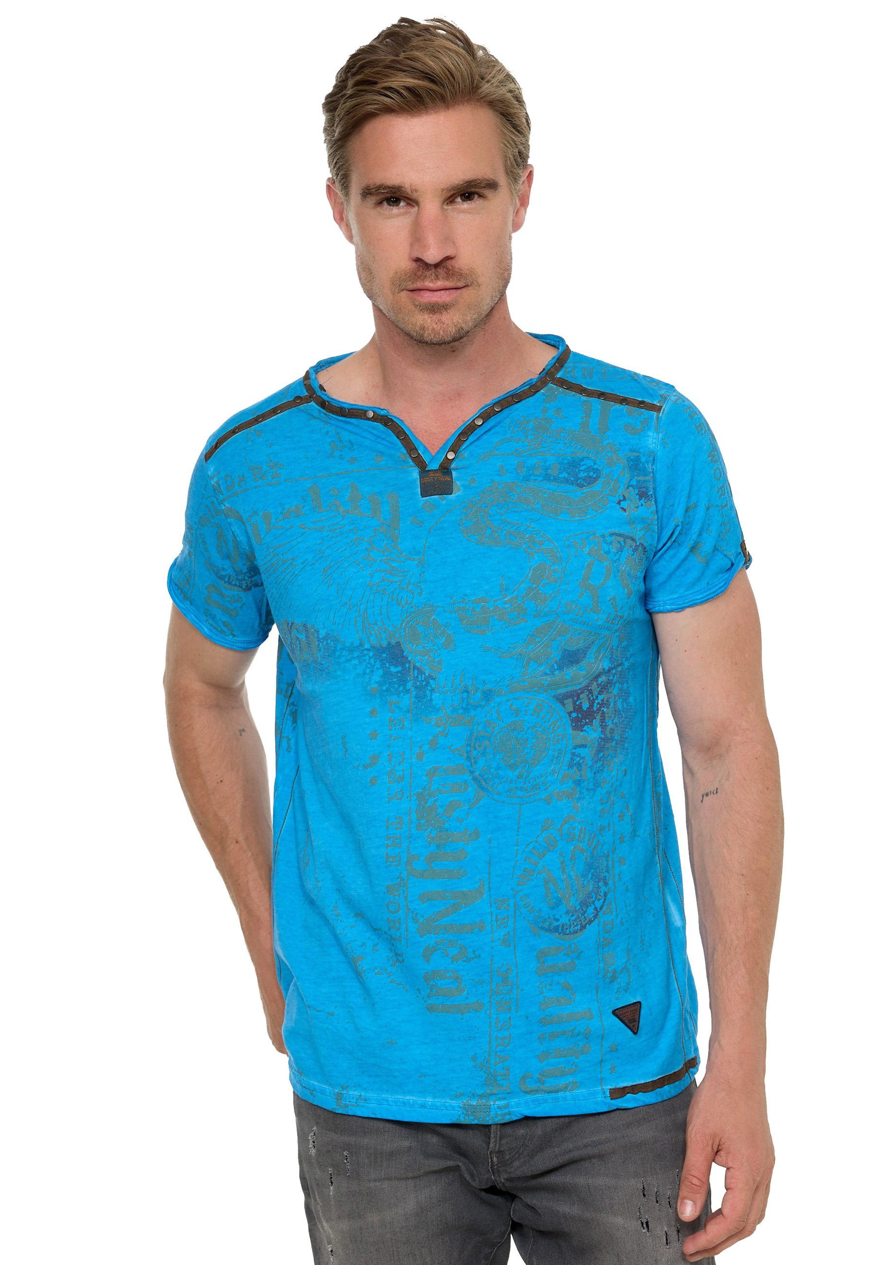 Rusty Neal T-Shirt mit Allover-Druck blau