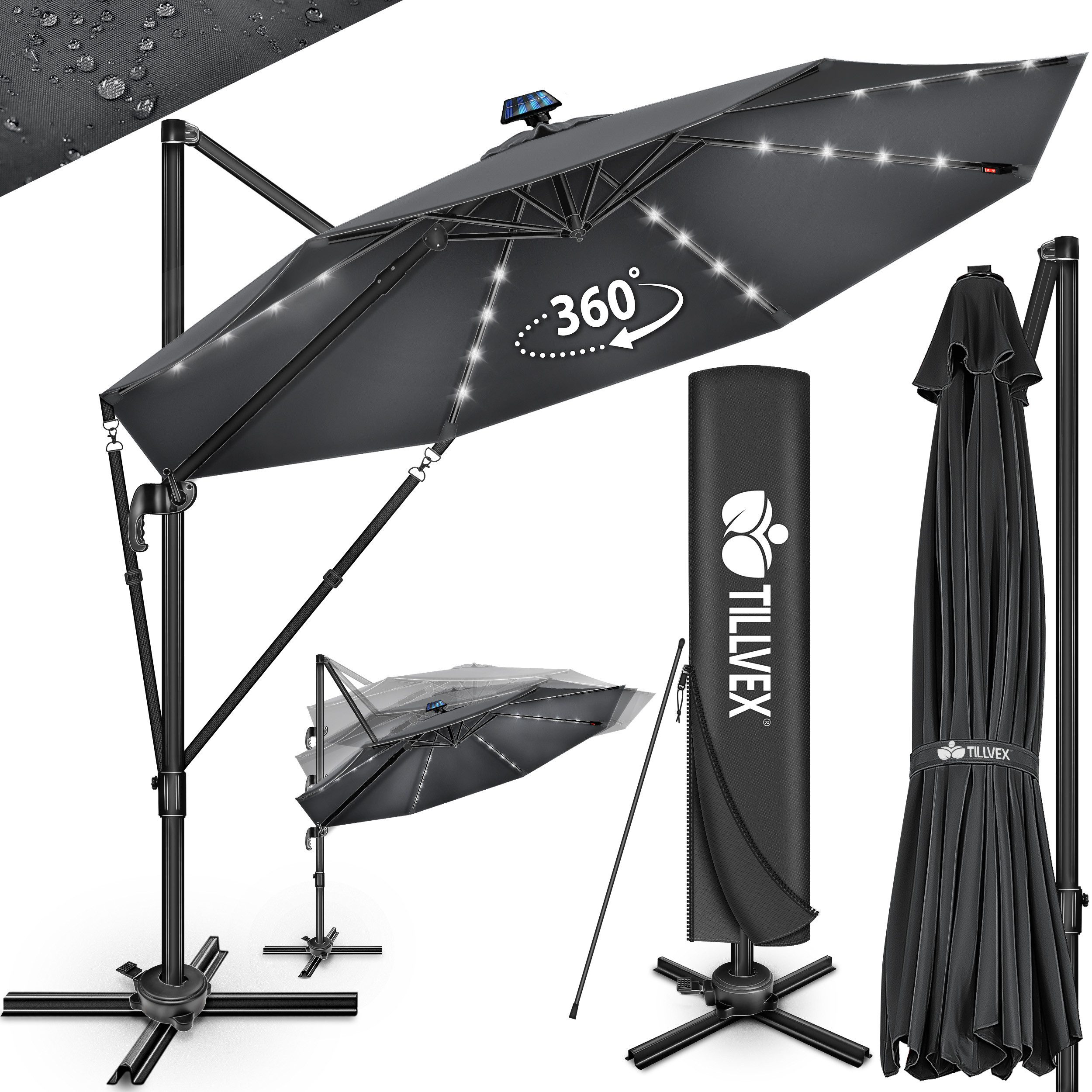 Sonnenschirm tillvex® Premium Alu Sonnenschirm 330 cm + Abdeckung & Windsicherung