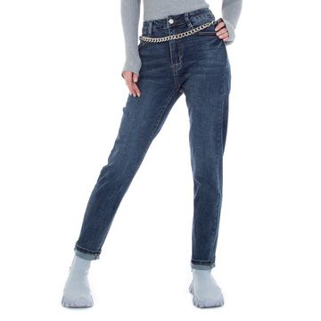 Ital-Design Straight-Jeans Damen Freizeit Kette Stretch Straight Leg Jeans in Blau