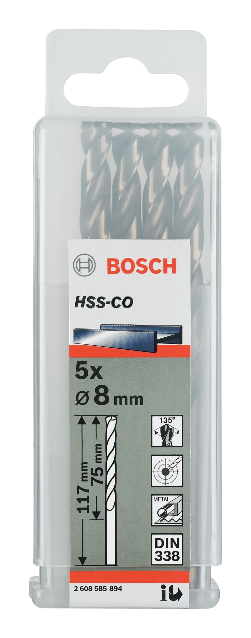 (5 mm 117 - x BOSCH - (DIN 338) 8,2 75 x Metallbohrer, Stück), 5er-Pack HSS-Co