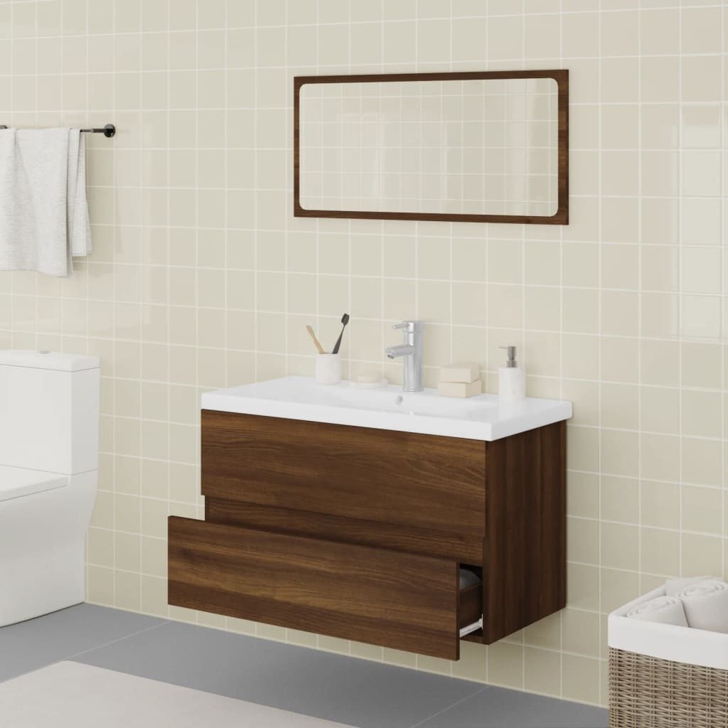 vidaXL Badezimmer-Set Badmöbel-Set Braun Eichen-Optik Holzwerkstoff, günstig online kaufen
