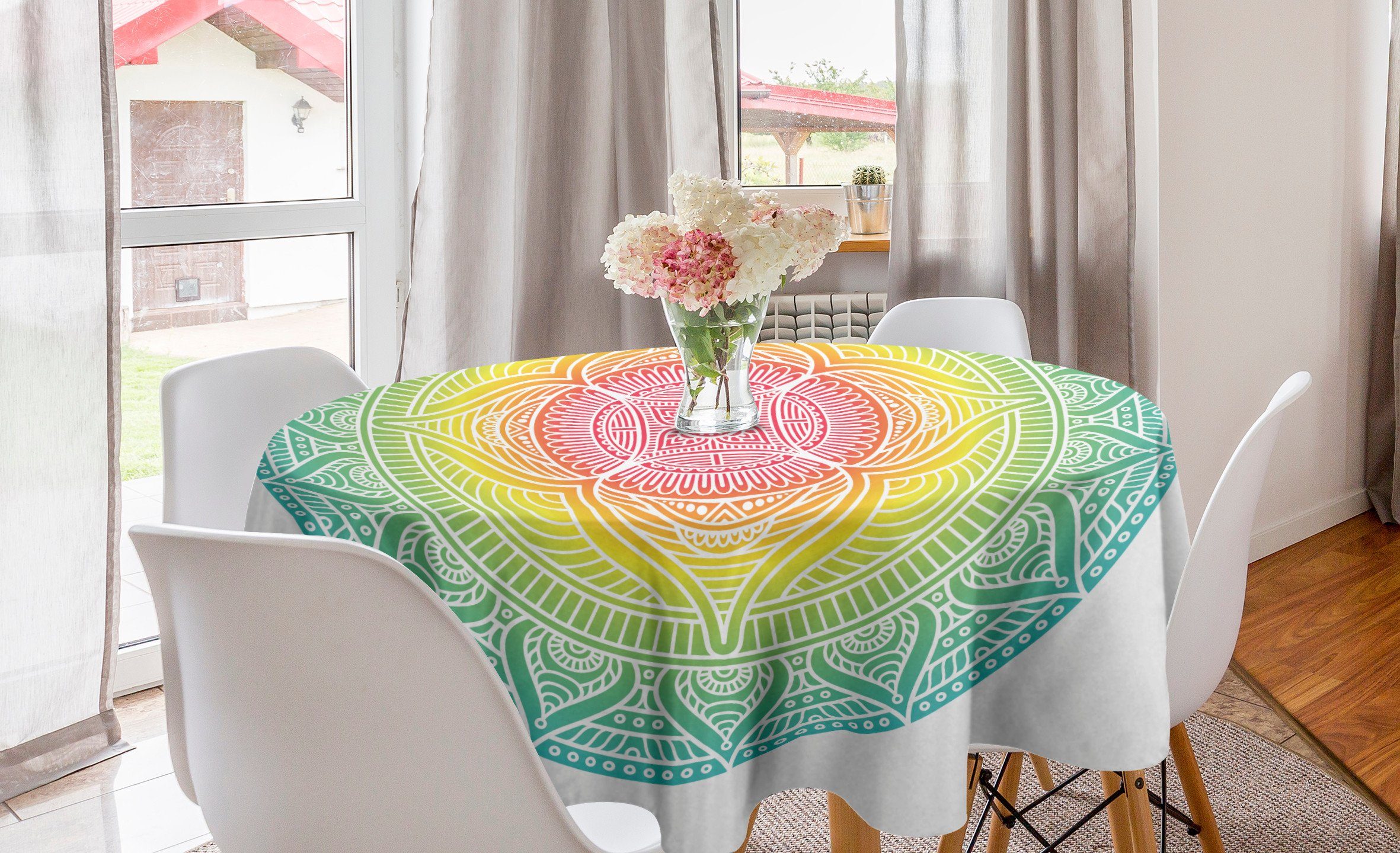 Abakuhaus Tischdecke Kreis Tischdecke Abdeckung für Esszimmer Küche Dekoration, Mandala Geometrischer Kreis