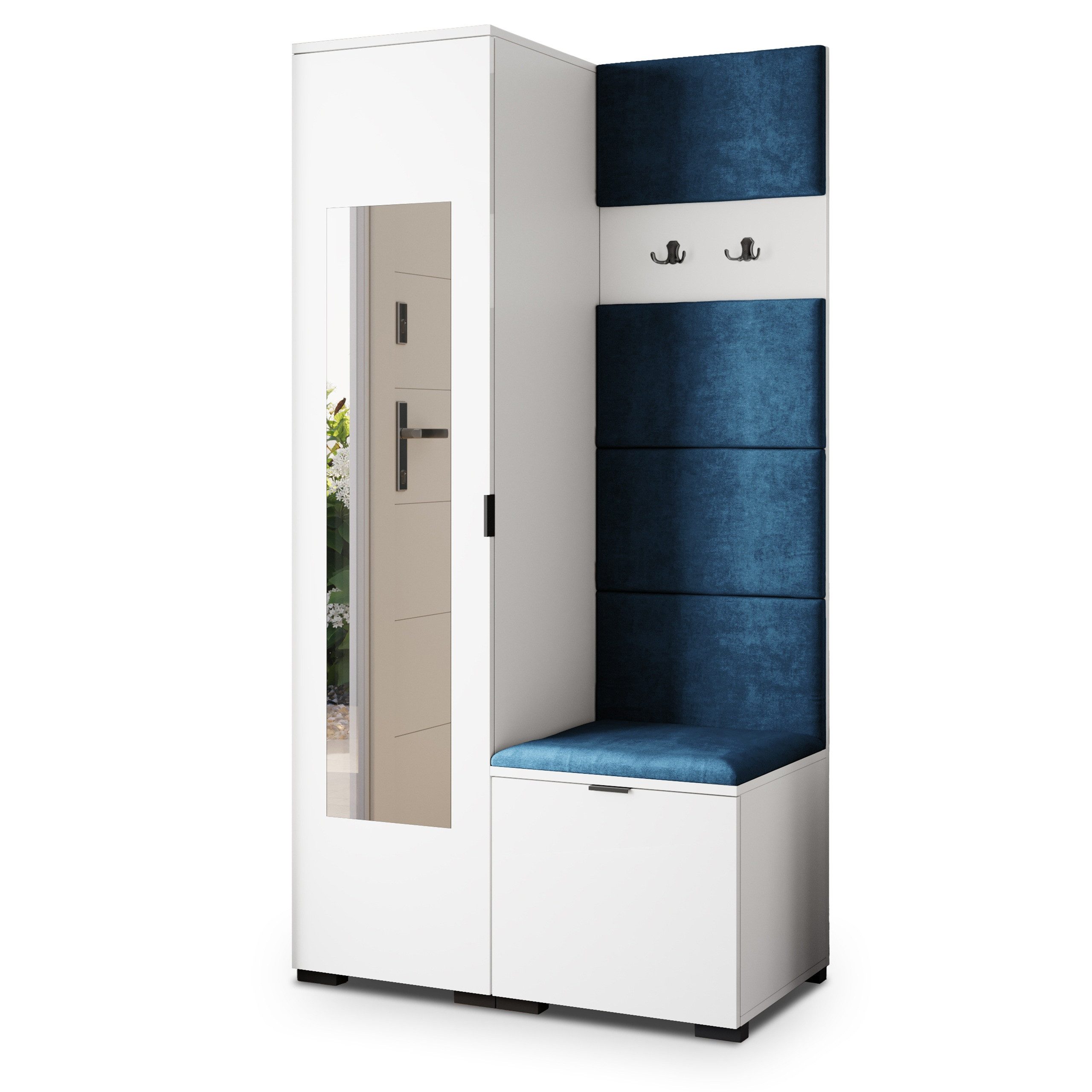 Masseno Garderobenschrank VIRA 95 x 181 cm Garderoben-Set mit Spiegel und 1 Türen Weiß