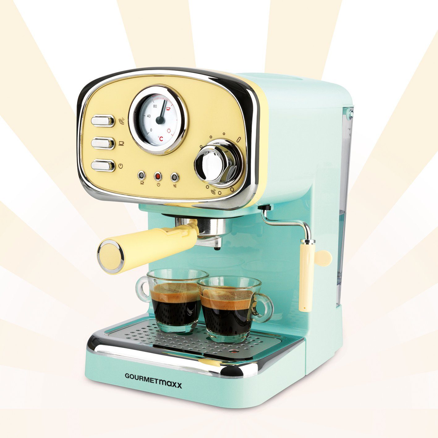 GOURMETmaxx Espressomaschine, 1.2l Kaffeekanne, Retro Vanille/Mint