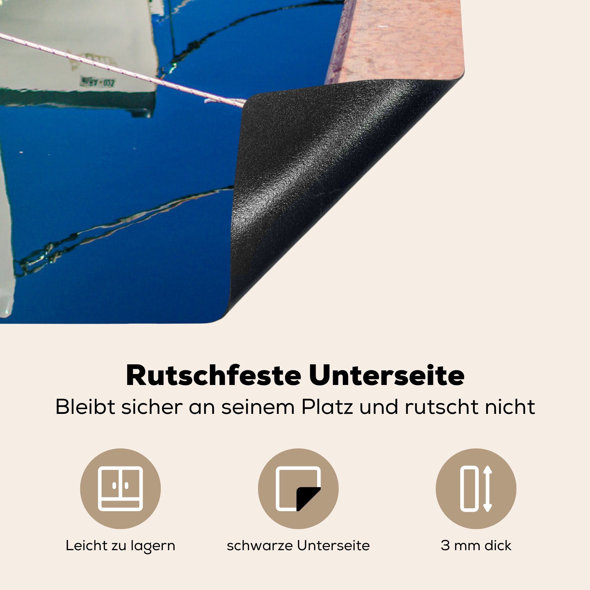 81x52 - Herdblende-/Abdeckplatte für MuchoWow Gardasee Steg, - Schutz Induktionskochfeld die küche, (1 tlg), cm, Boote Ceranfeldabdeckung Vinyl,