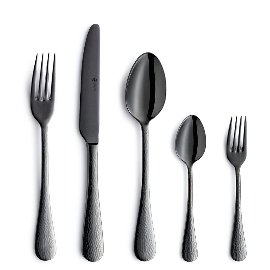 Paul Wirths Besteck-Set RONDO (30-tlg), 6 Personen, Edelstahl Rostfrei 18/10, Handreinigung empfohlen, schwarzfarbender PVD Veredelung, gehämmert