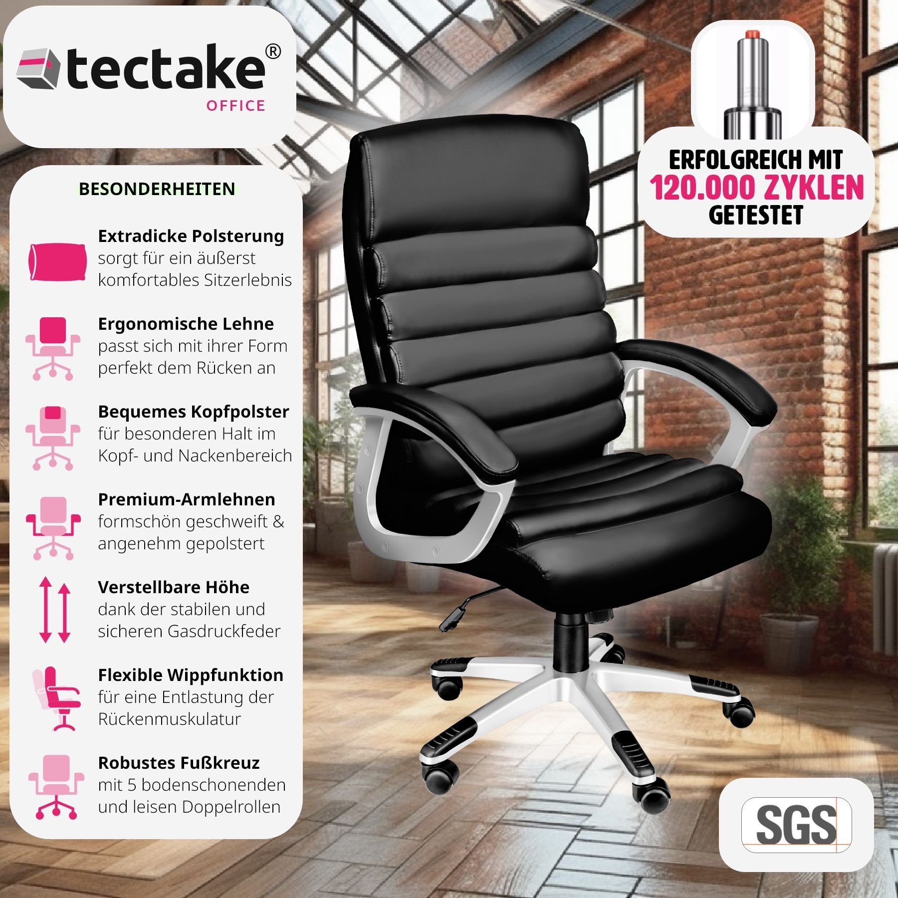 tectake Chefsessel (1er, 1 Paul St), schwarz Extradicke Polsterung