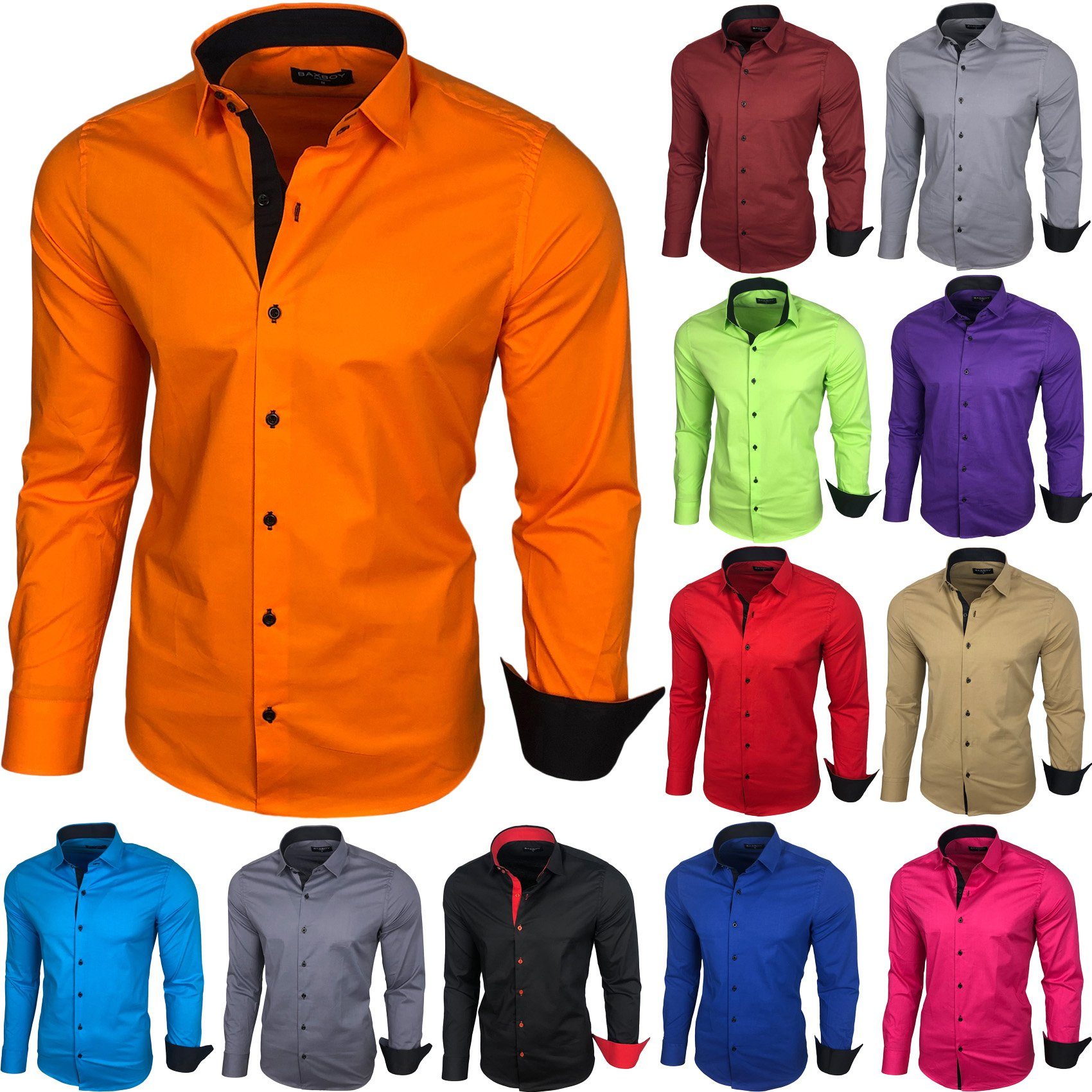 Baxboy Langarmhemd Baxboy Herren Kontrast Hemden Business Freizeit modernes Hemd B-500