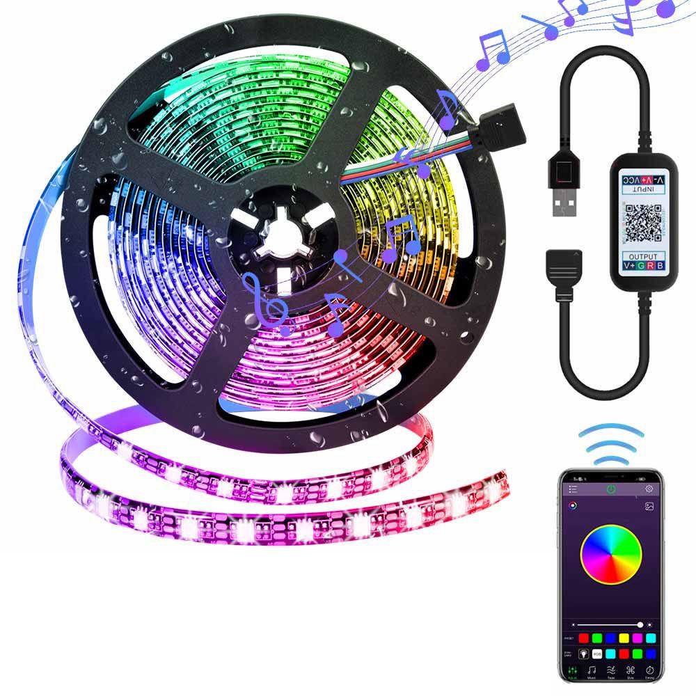Rosnek LED-Streifen 1-5M, 5V, RGB,5050 SMD, USB App,TV Hintergrund-Beleuchtung Licht Band, Timer