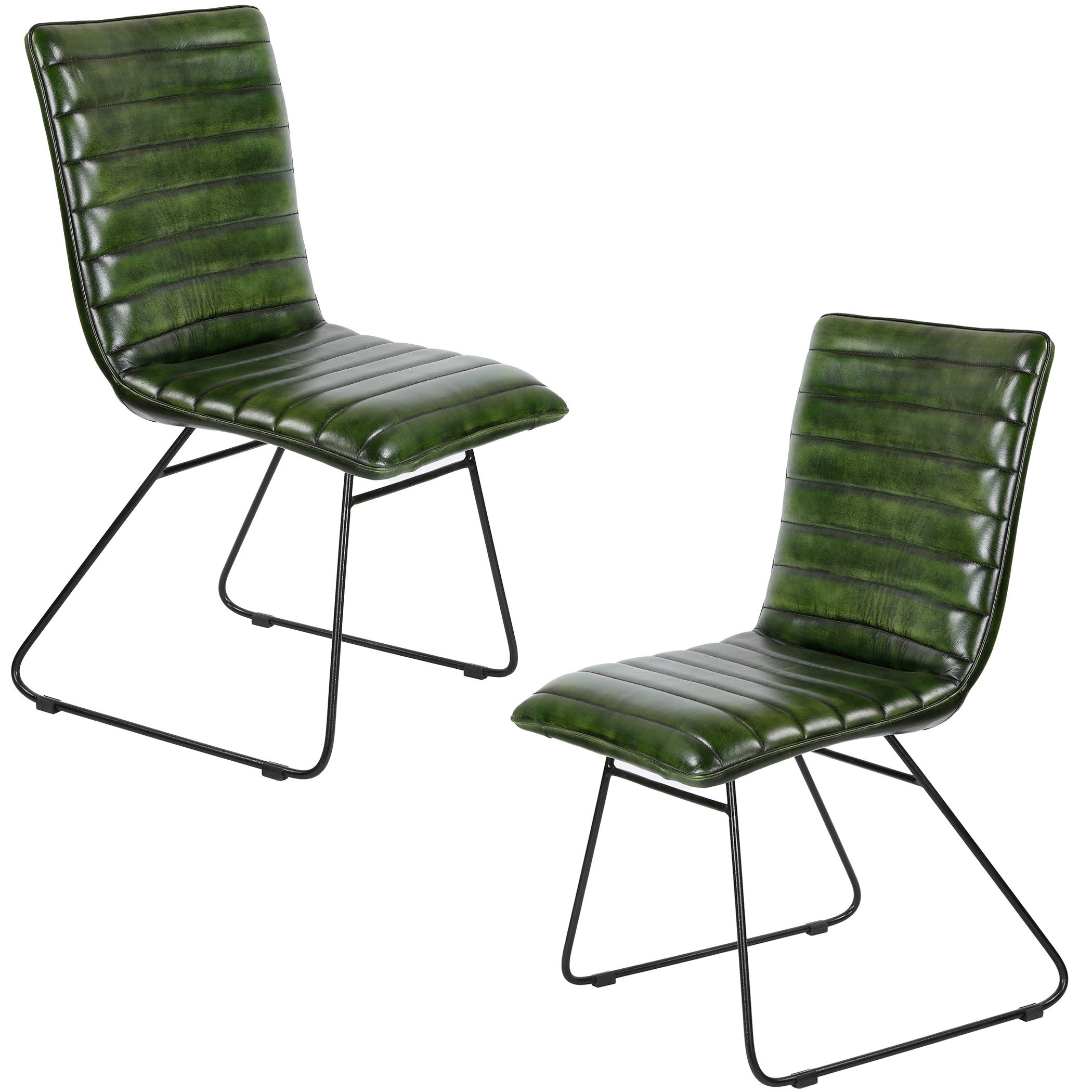 Casa Moro Esszimmerstuhl Lederstuhl Grün Polsterstuhl Echtleder Bezug (Retro Stuhl, handgefertigter Designer Stuhl), einzeln und als 2er, 4er & 6er Set erhältlich