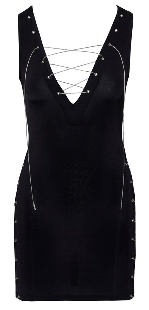 Minikleid Minikleid Silberfarbene Nieten und Schnürungen - schwarz