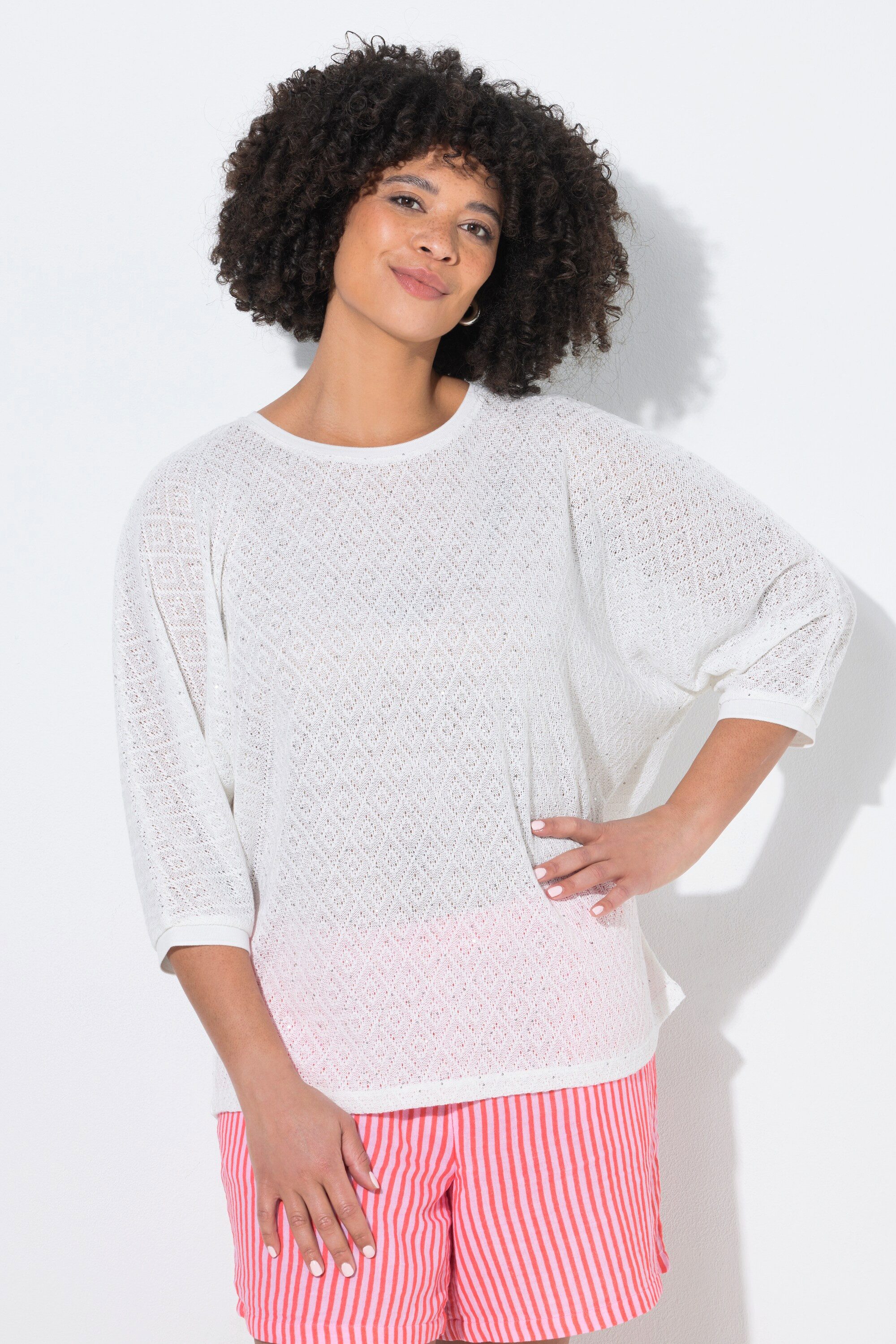 Angel of Style Strickpullover Pullover Loose Fit Lochstrick Fledermaus-halbarm