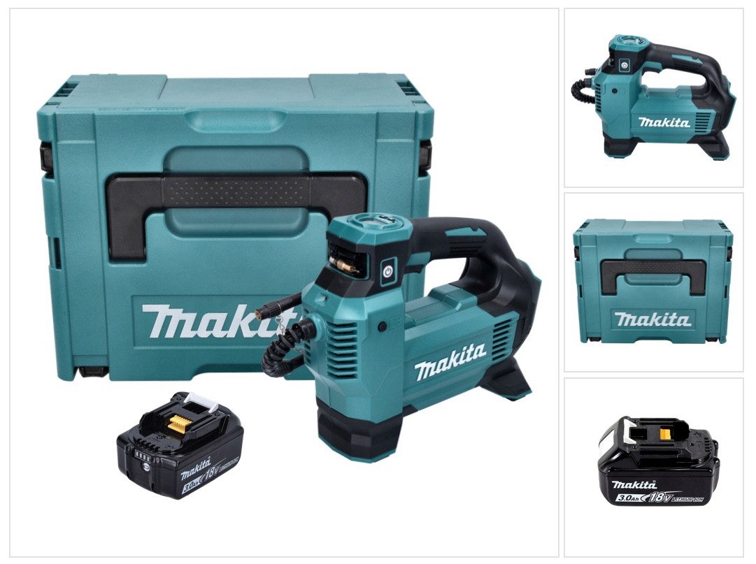 Makita Akku-Handkompressor DMP 181 F1J Akku Kompressor 18 V 11,1 bar + 1x Akku 3,0 Ah + Makpac -