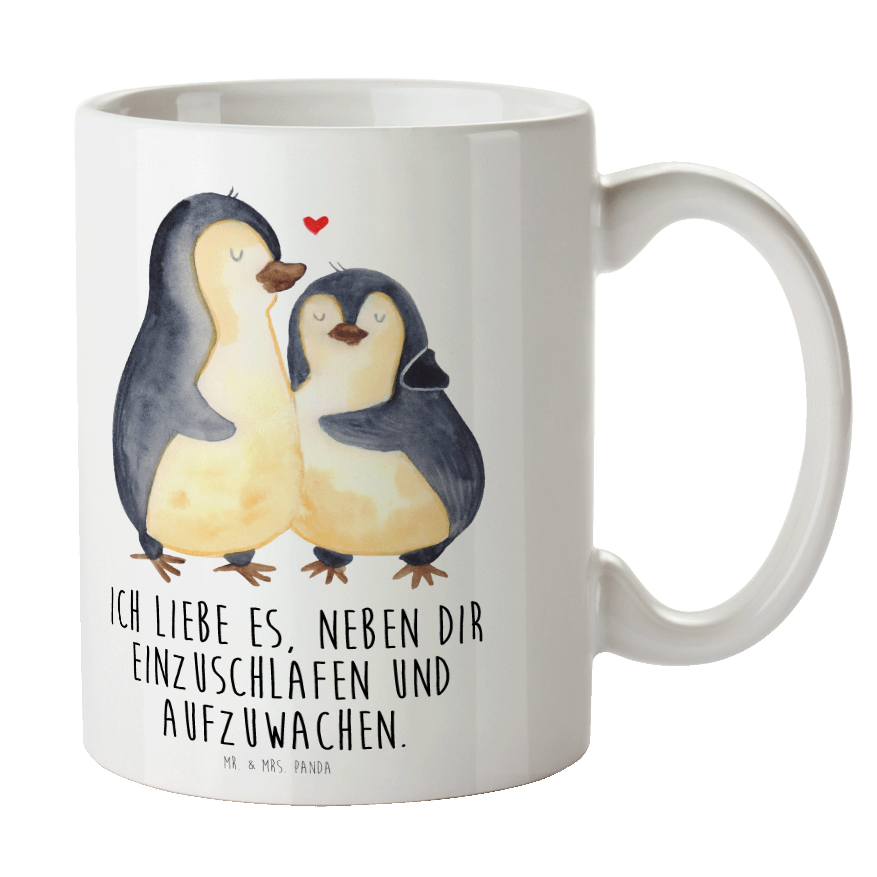 Mr. & Mrs. Panda Tasse Pinguine Einschlafen - Weiß - Geschenk, Becher, Ehemann, Keramiktasse, Keramik