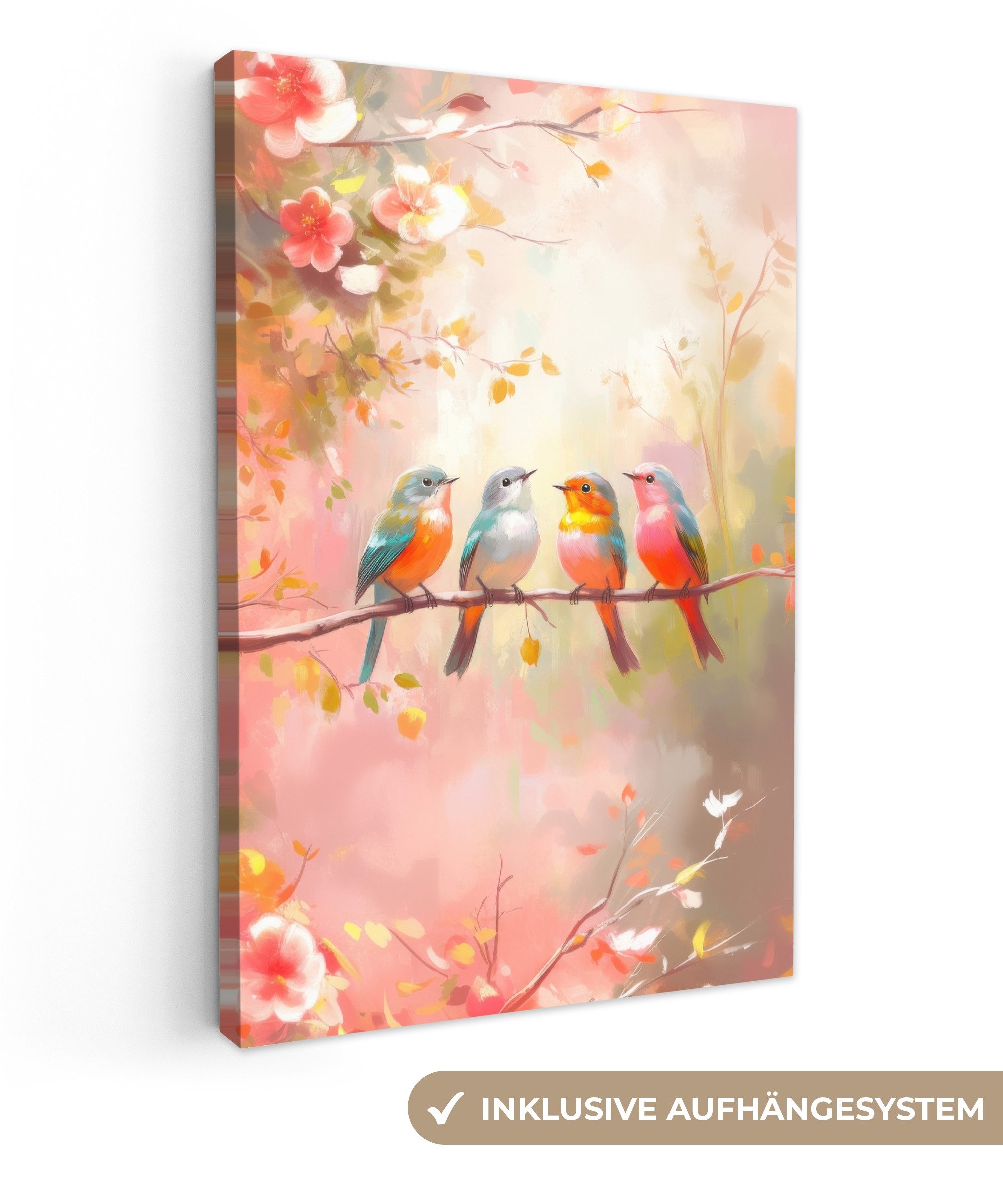 OneMillionCanvasses® Leinwandbild Vögel - Bunt - Zweig, Fotodruck (1 St), L günstig online kaufen