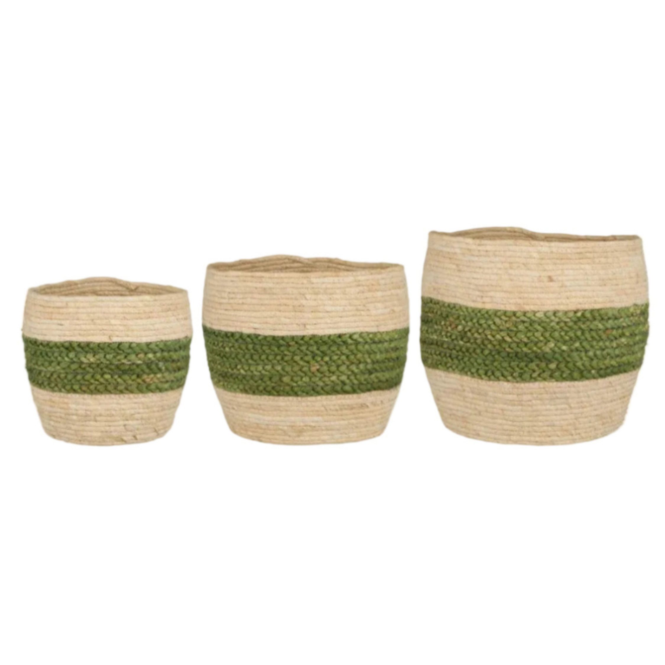 Ib Laursen Allzweckkorb Ib Laursen Korbsatz 3er Set Creme mit grünem Streifen