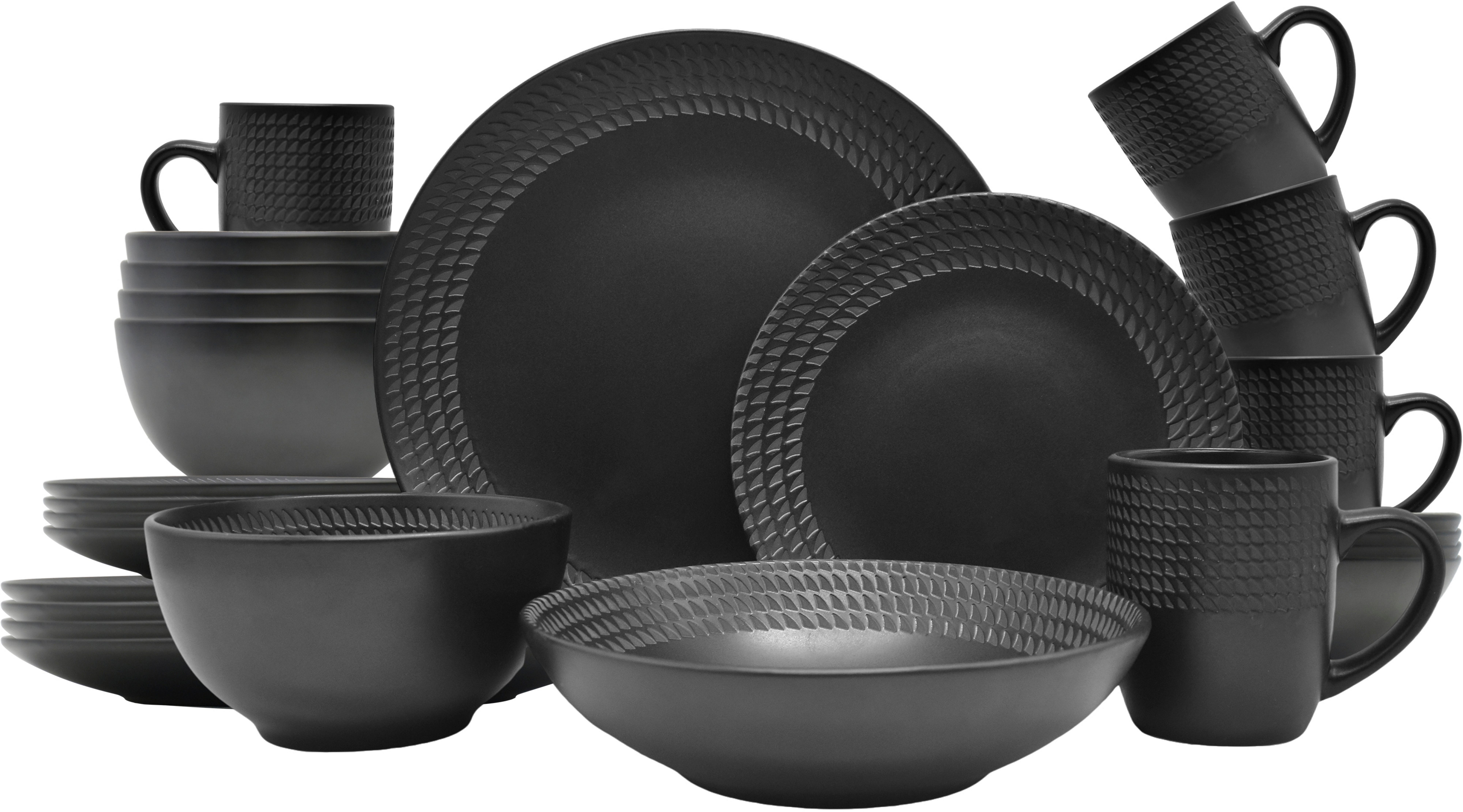 ECHTWERK Kombiservice "BlackStyle", Schwarz (30-tlg), 6 Personen, Steinzeug, Stilvolles Geschirrset mit markanter Struktur, hochwertige Stoneware
