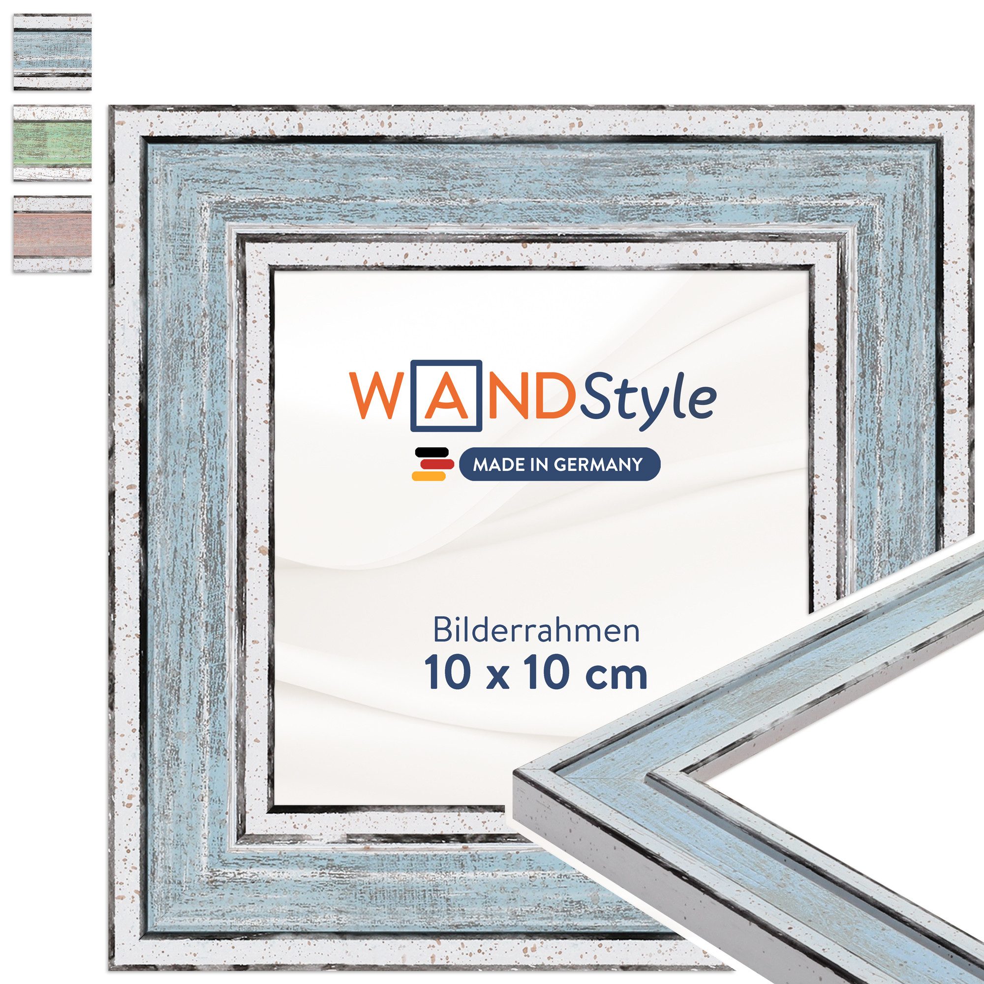 WANDStyle Bilderrahmen H460, Blau, aus Massivholz im Stil Vintage