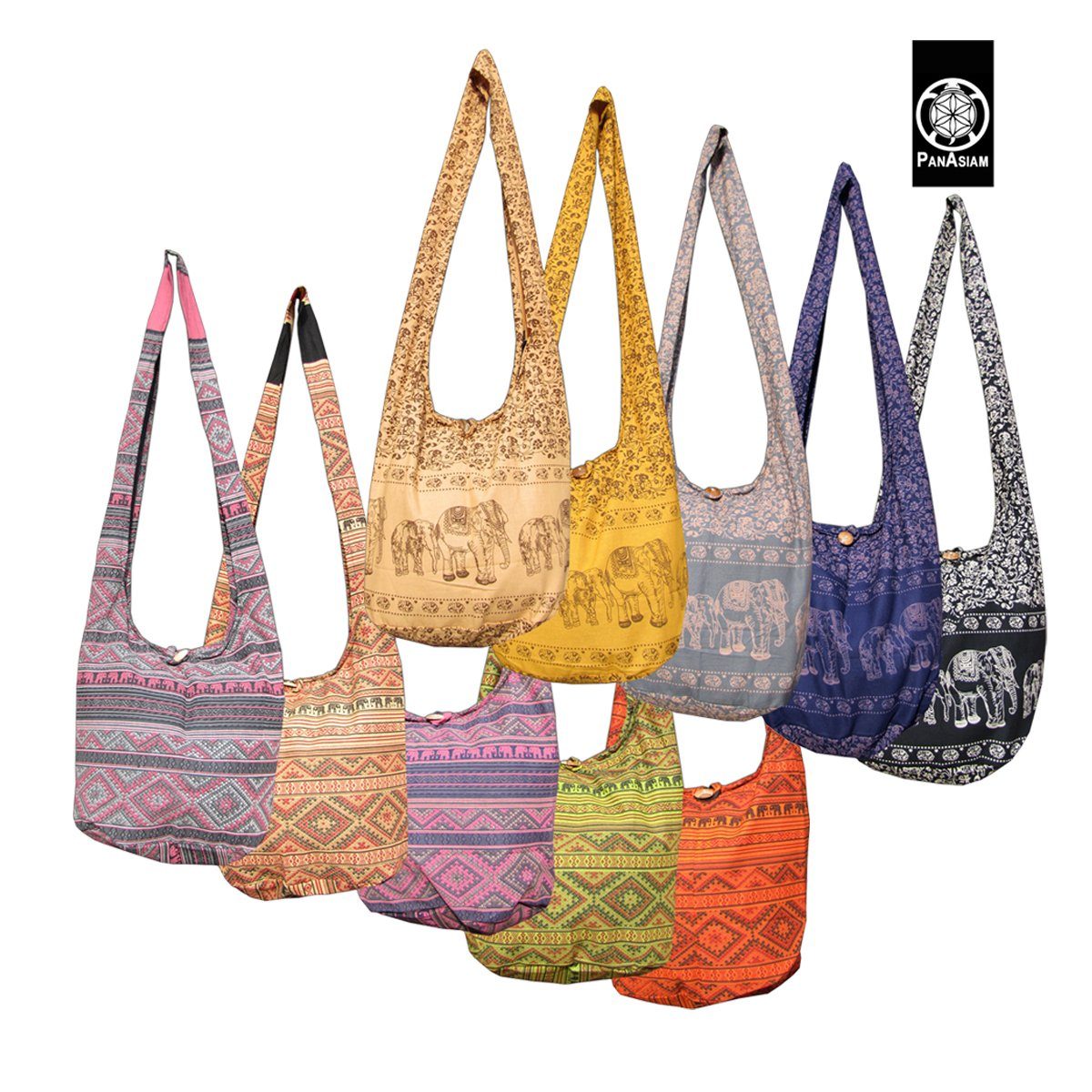 PANASIAM Umhängetasche Schulterbeutel Handtasche aus in Elefant Grünton Größen, 2 als oder geeignet Beuteltasche Wickeltasche Strandtasche Baumwolle 100% Schultertasche
