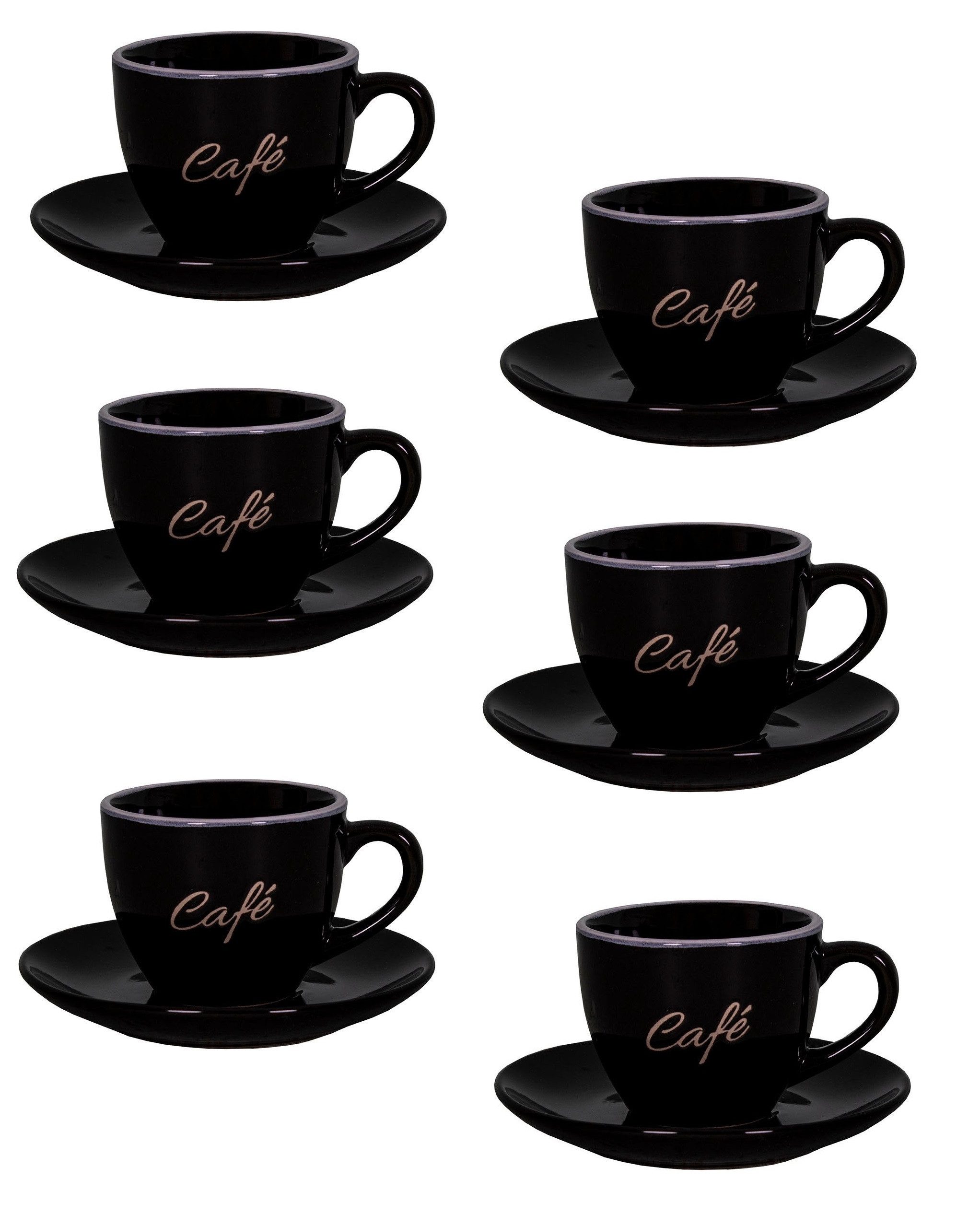 AnticLine Espressotasse 6er Set schwarz Espressotassen mit Unterteller Mokkatassen Antic, Steingut